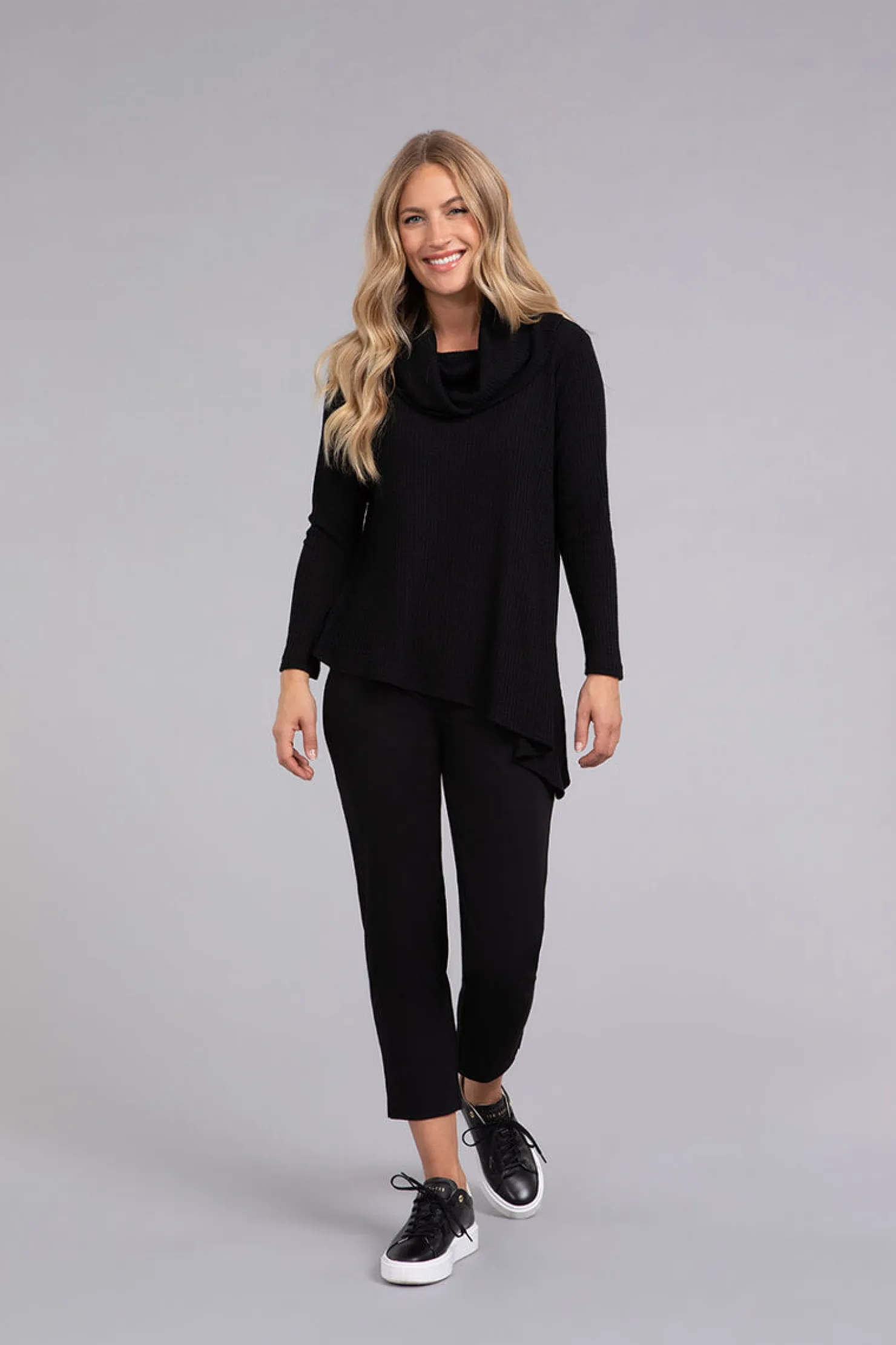 Sympli Sweaters & Cardigans>Angle Cowl Neck Waffle Sweater Black