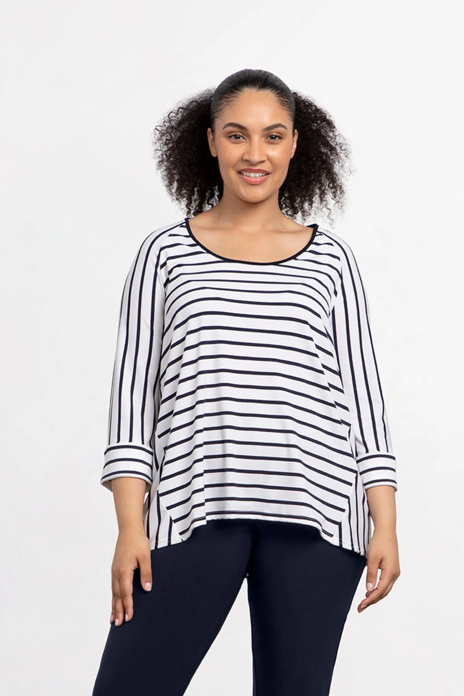 Sympli Tops>Angle Seam Raglan Top NavyStripe