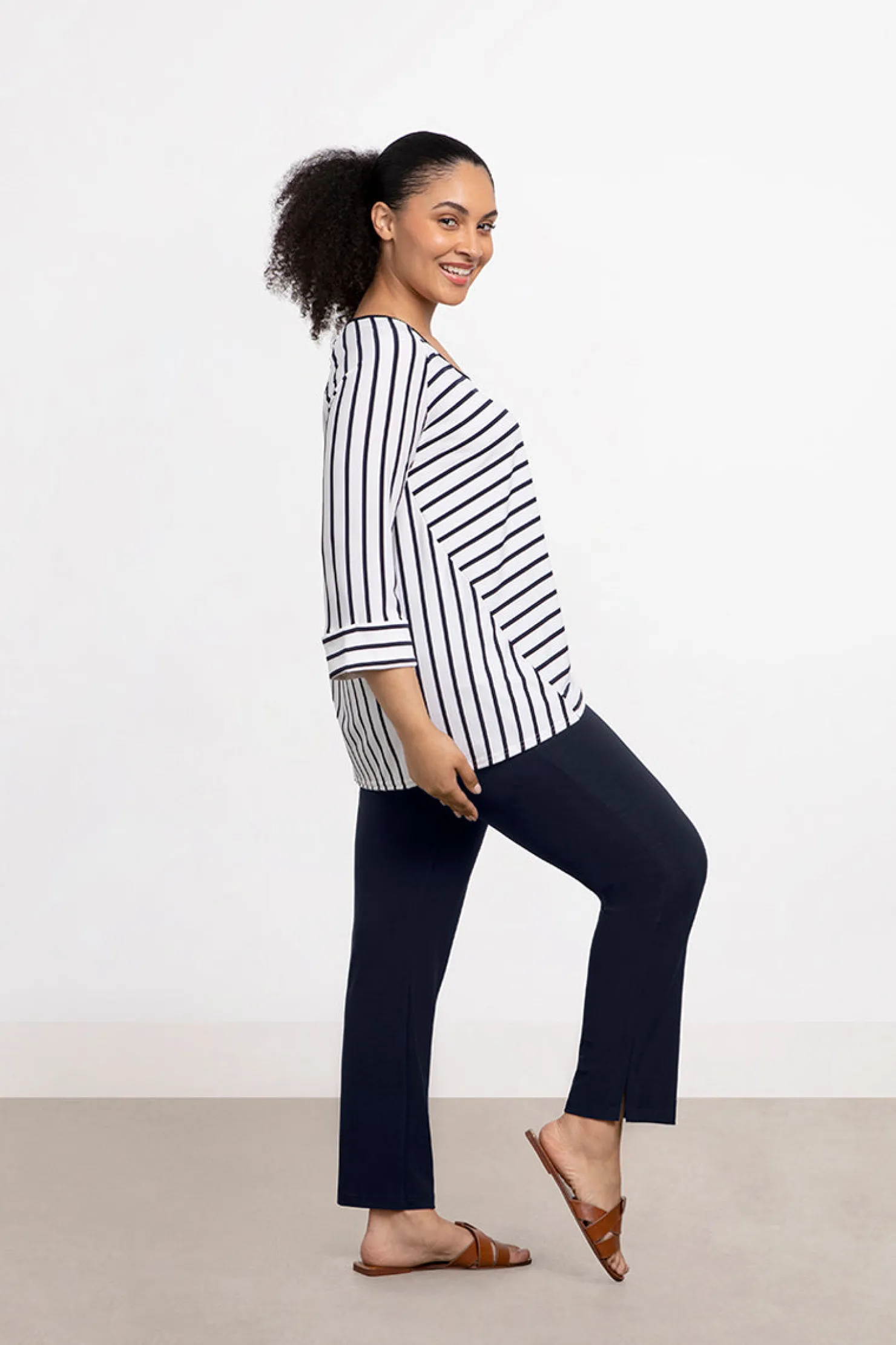 Sympli Tops>Angle Seam Raglan Top NavyStripe