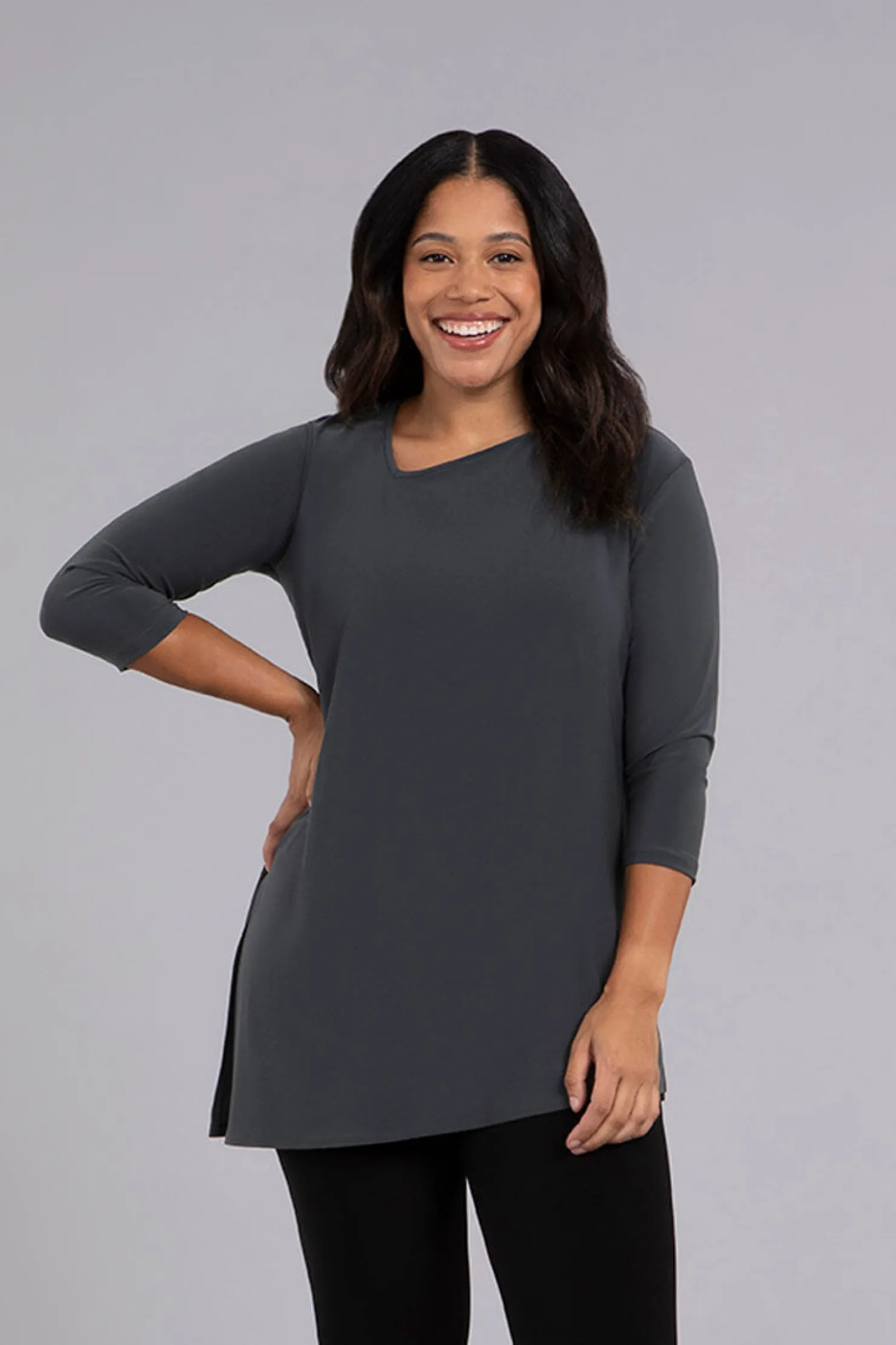 Sympli Tops>Angle Tunic Graphite