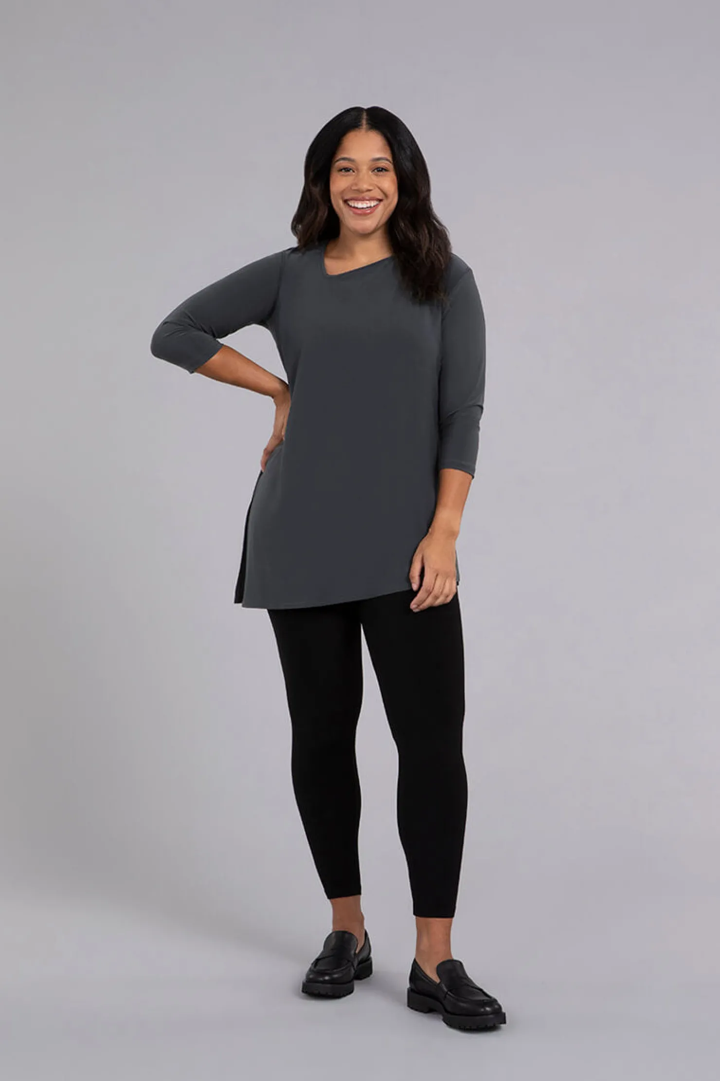 Sympli Tops>Angle Tunic Graphite