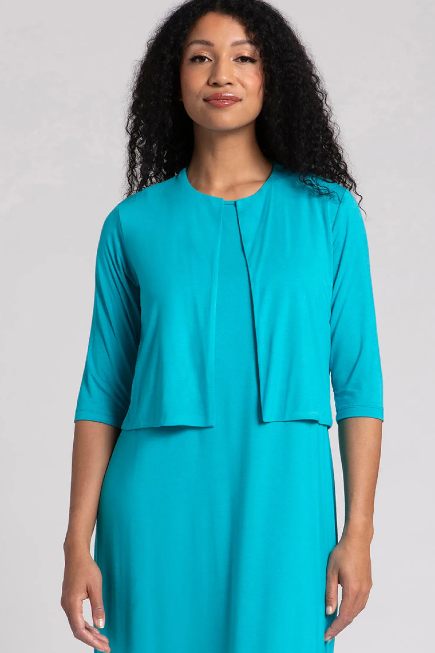 Sympli Sweaters & Cardigans>Bamboo Classic Bolero Cardigan Turquoise