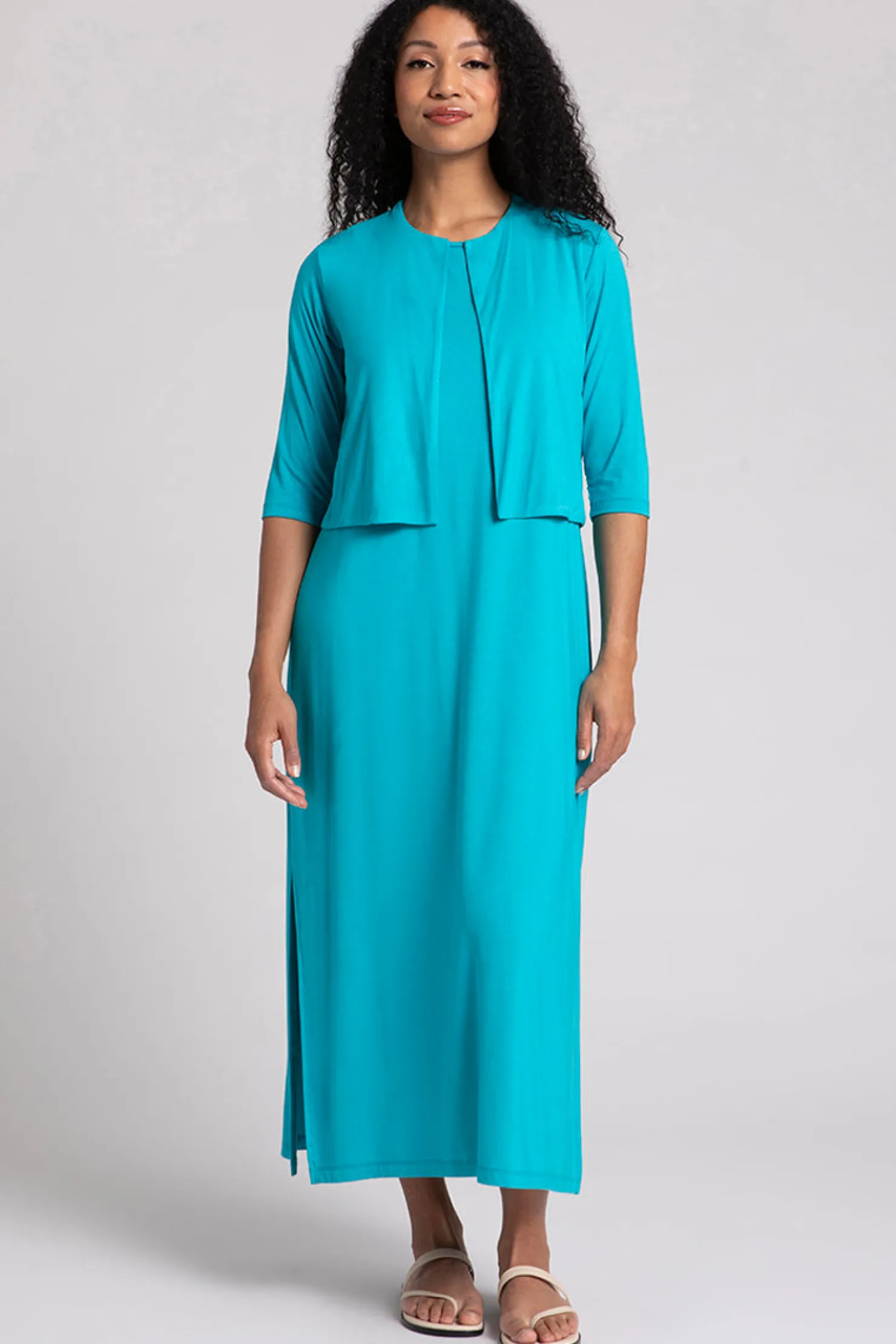 Sympli Sweaters & Cardigans>Bamboo Classic Bolero Cardigan Turquoise