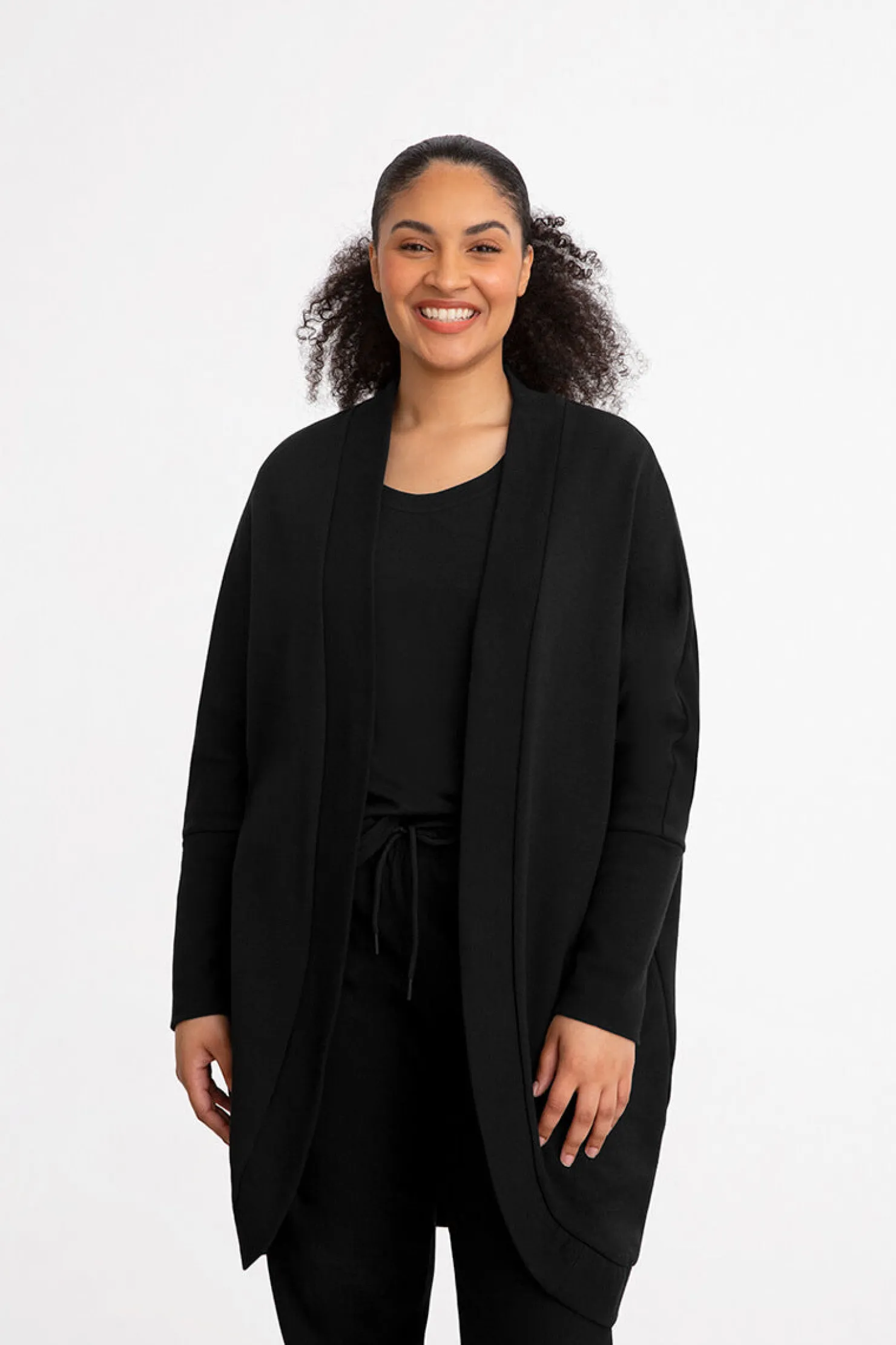 Sympli Sweaters & Cardigans>Bamboo Fleece Cocoon Cardi Black