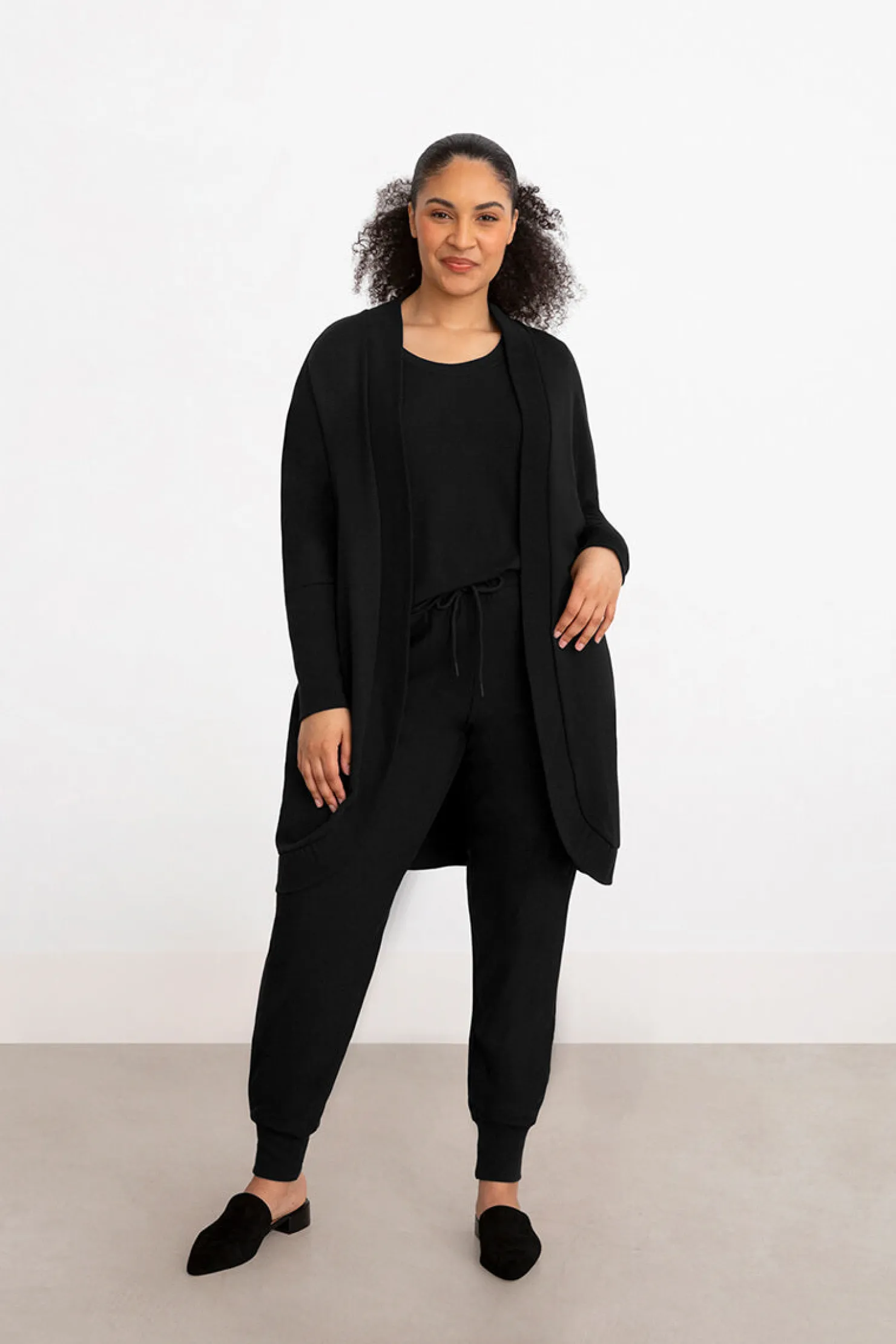 Sympli Sweaters & Cardigans>Bamboo Fleece Cocoon Cardi Black
