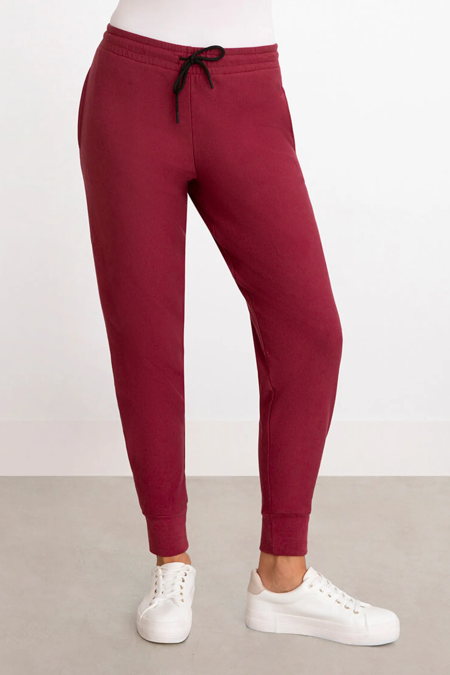 Sympli Bottoms>Bamboo Fleece Pleat Hem Jogger Cherry
