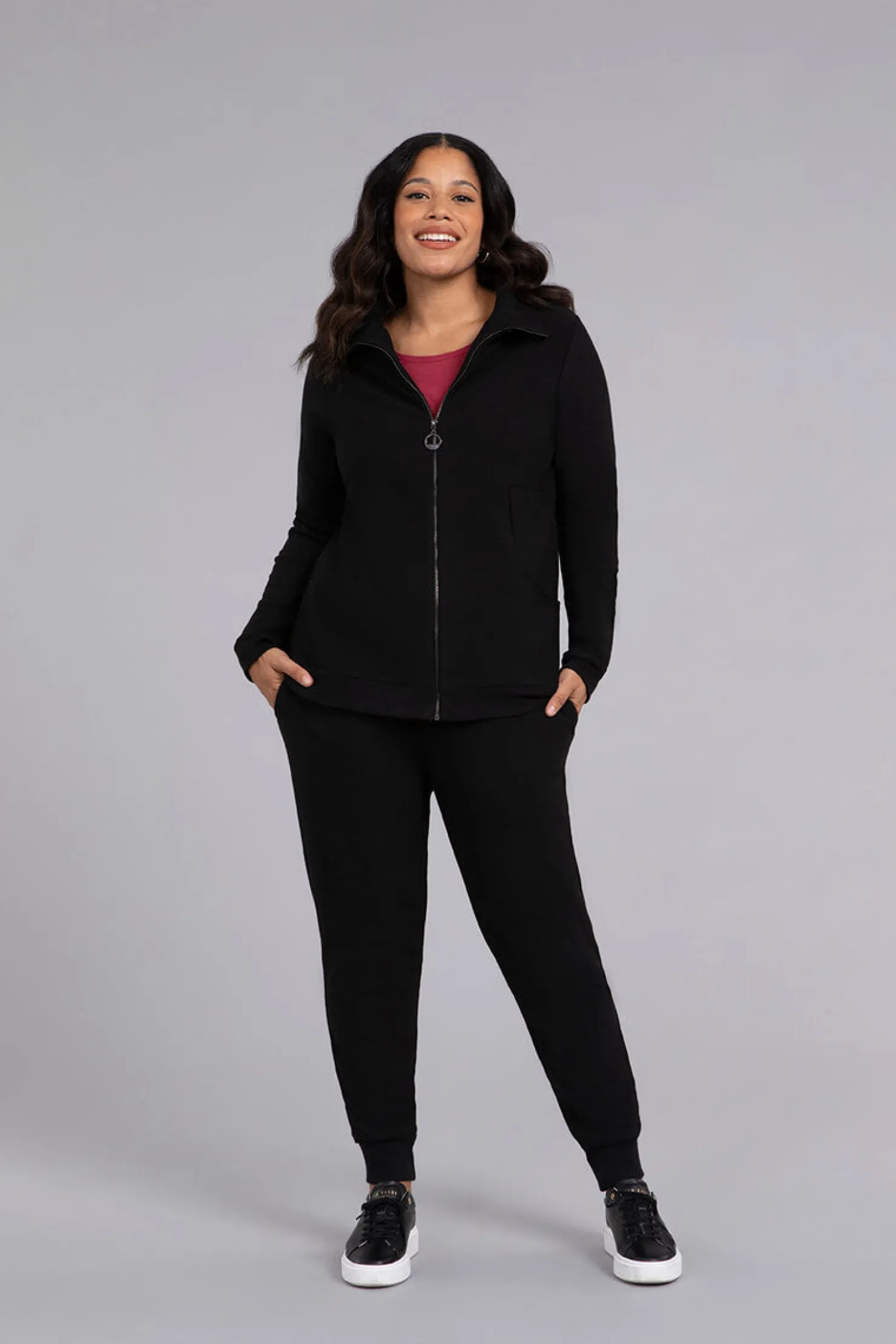 Sympli Bottoms>Bamboo Fleece Pleat Hem Jogger Black
