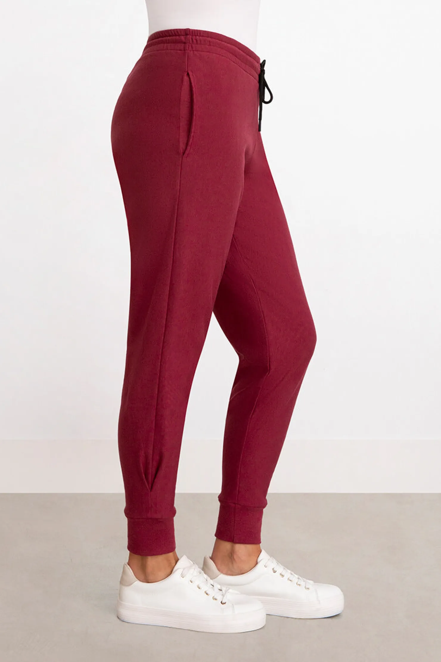 Sympli Bottoms>Bamboo Fleece Pleat Hem Jogger Cherry