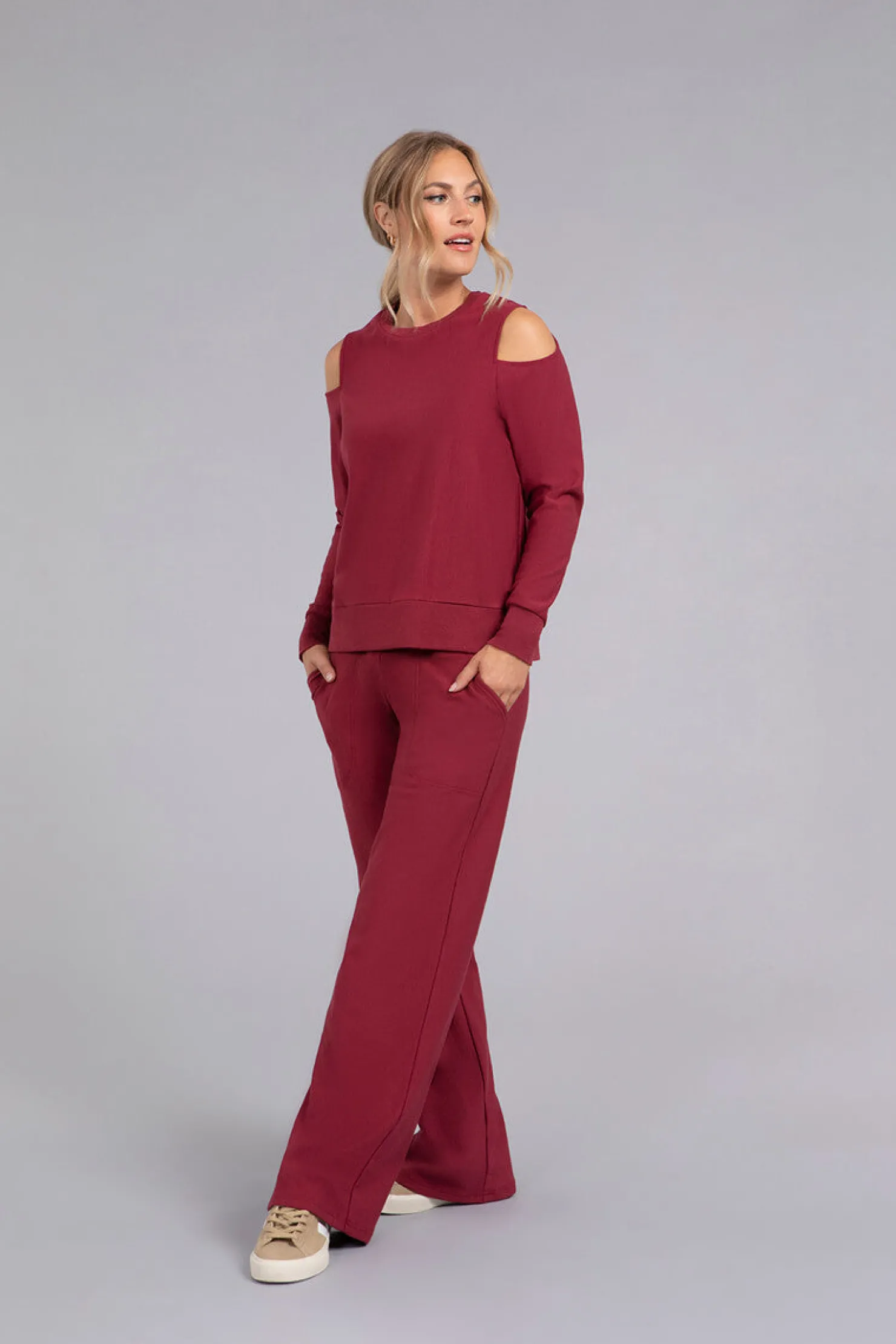 Sympli Bottoms>Bamboo Fleece Straight Leg Pant Cherry