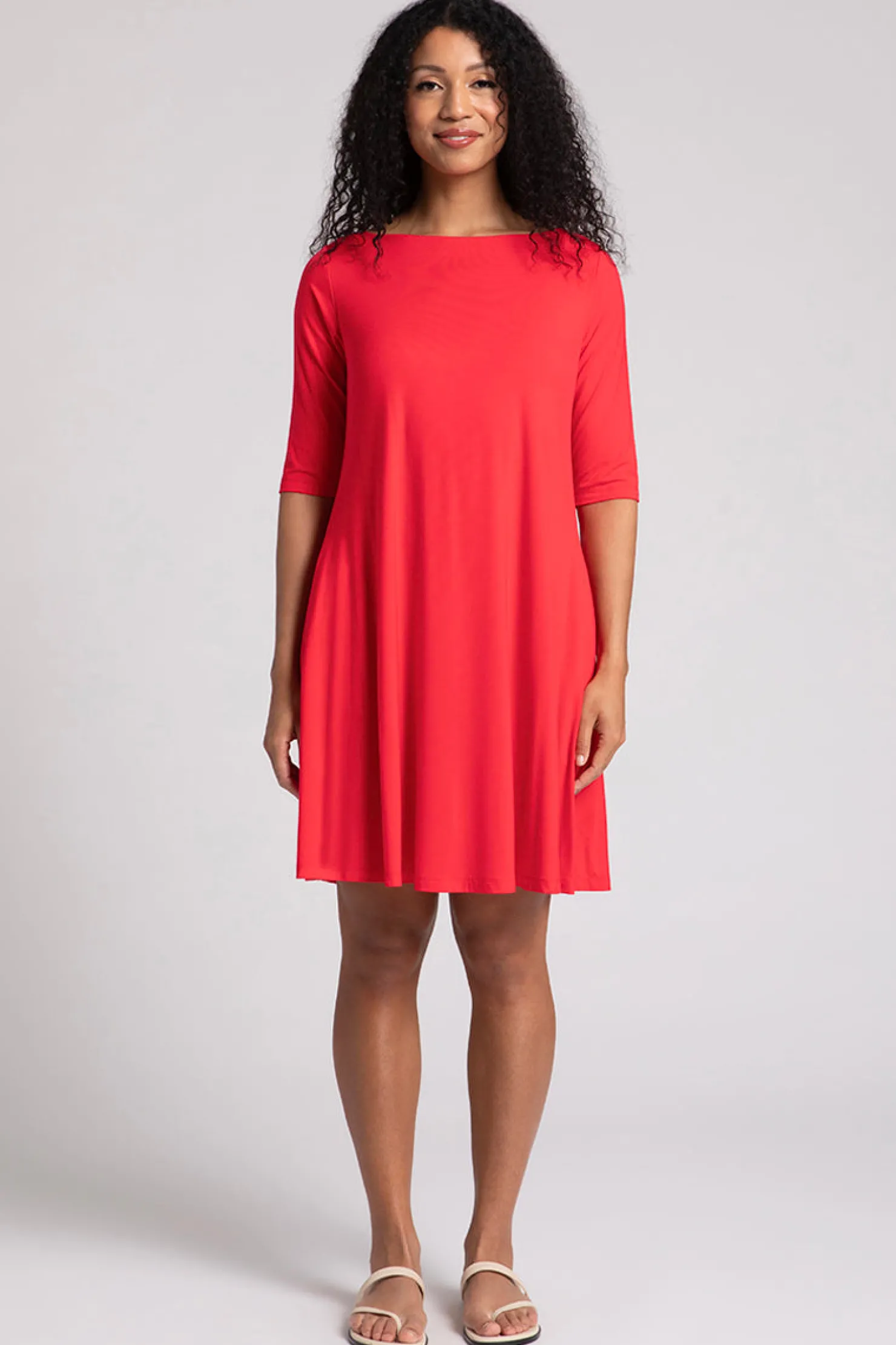 Sympli Dresses>Bamboo Nu Trapeze Dress Lipstick