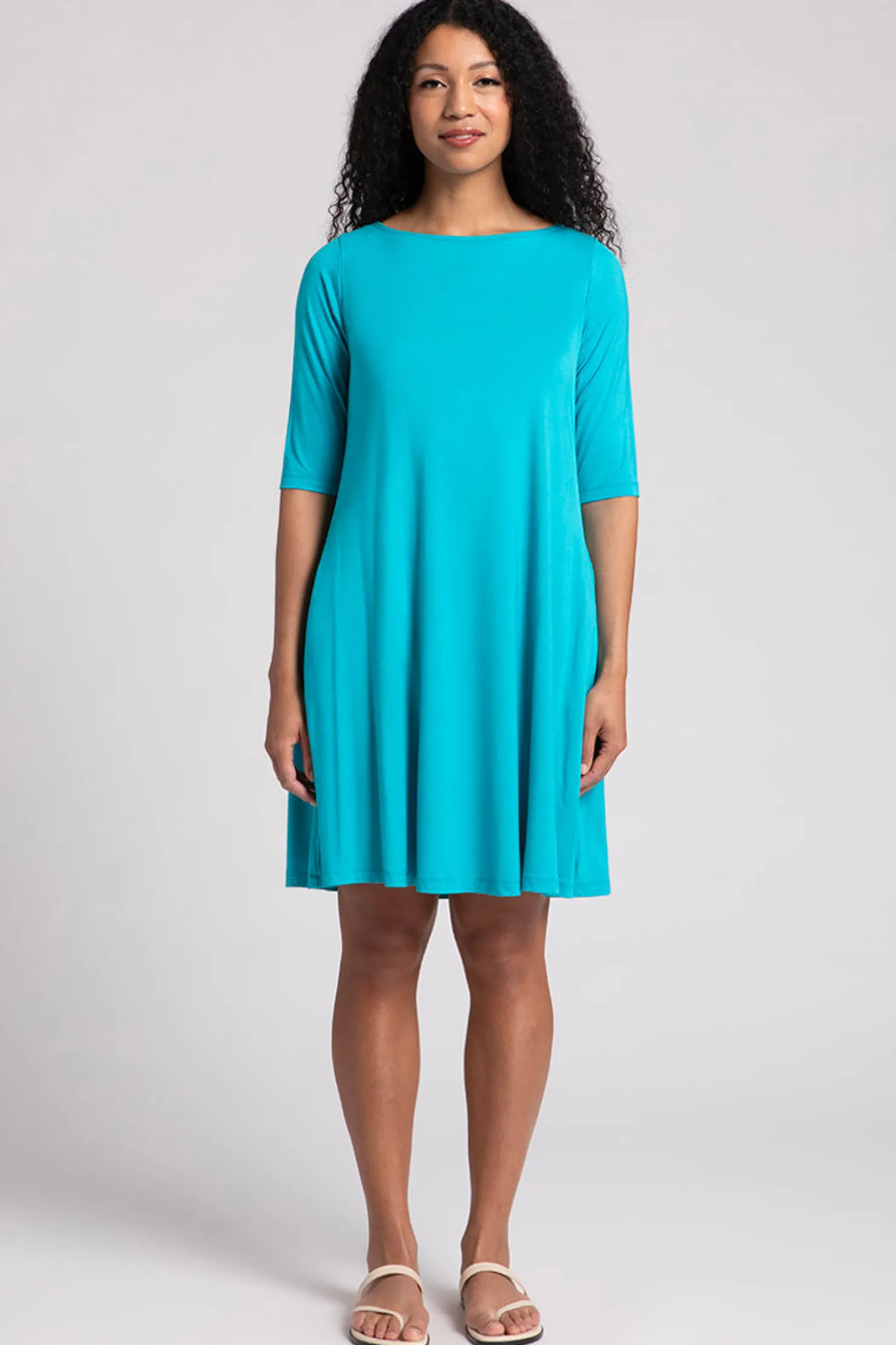 Sympli Dresses>Bamboo Nu Trapeze Dress Turquoise