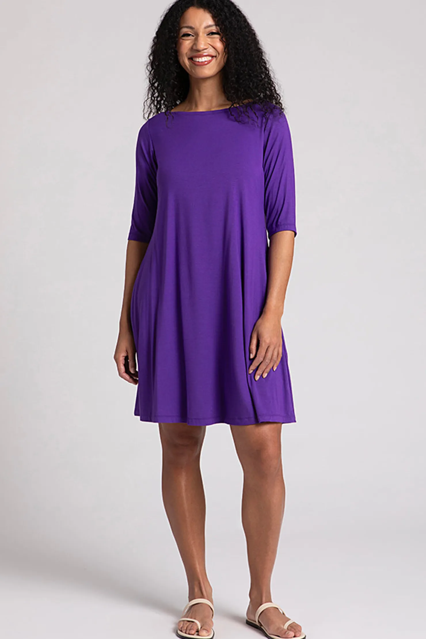 Sympli Dresses>Bamboo Nu Trapeze Dress Violet