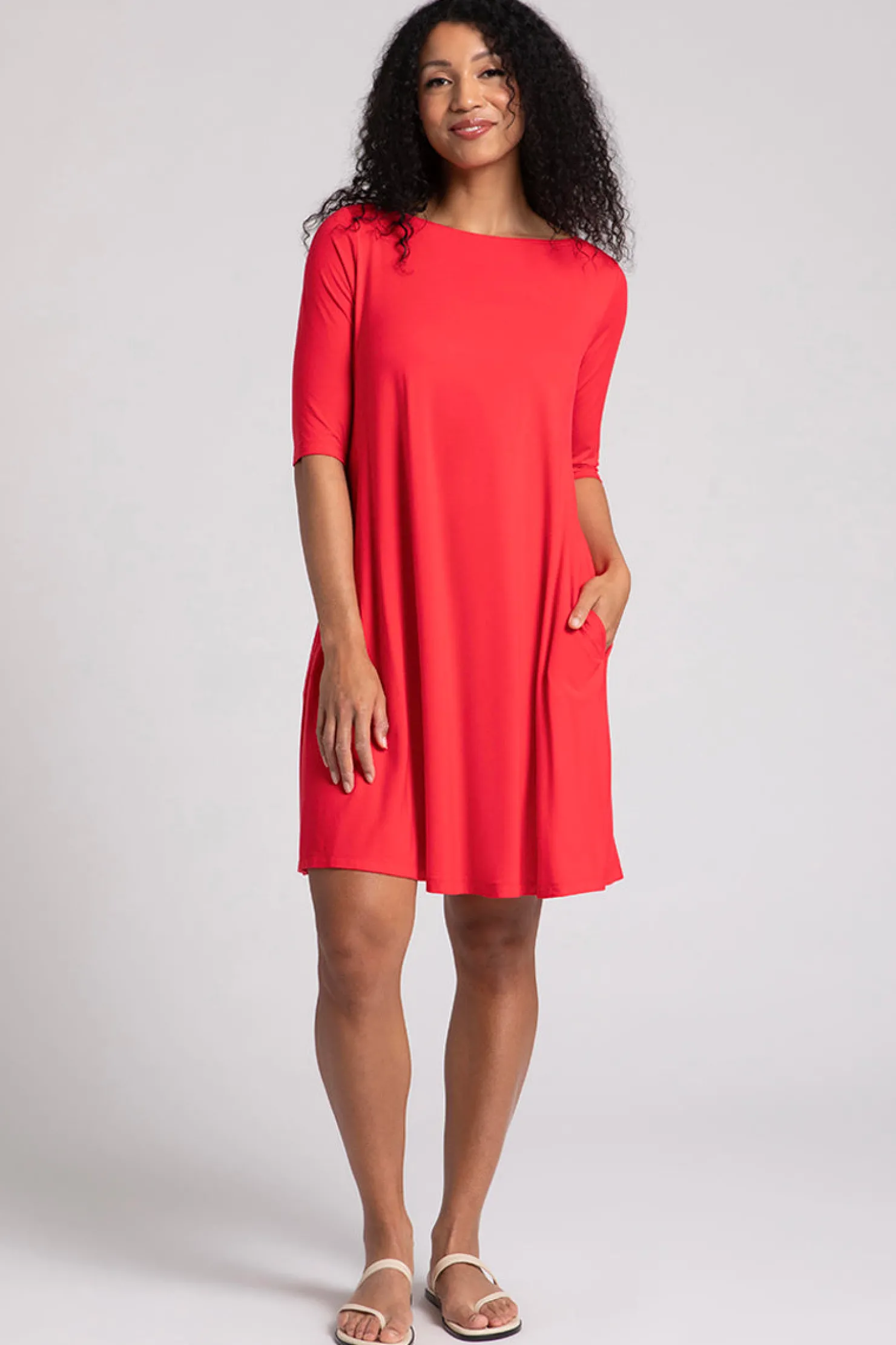 Sympli Dresses>Bamboo Nu Trapeze Dress Lipstick