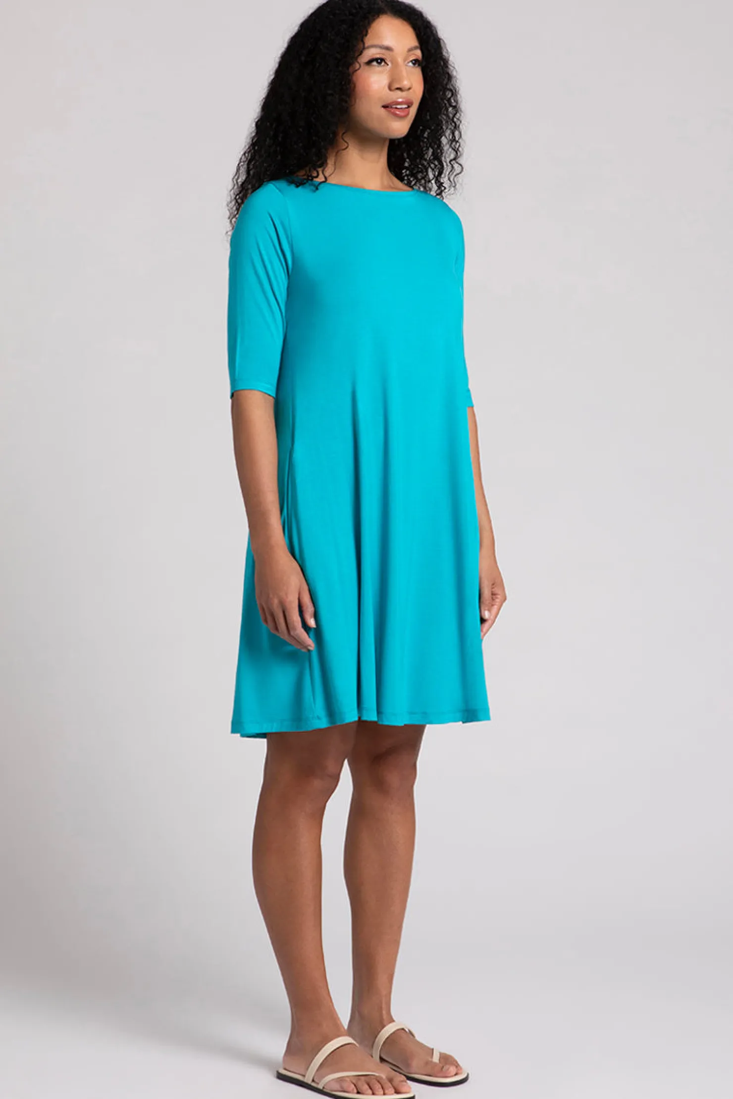 Sympli Dresses>Bamboo Nu Trapeze Dress Turquoise