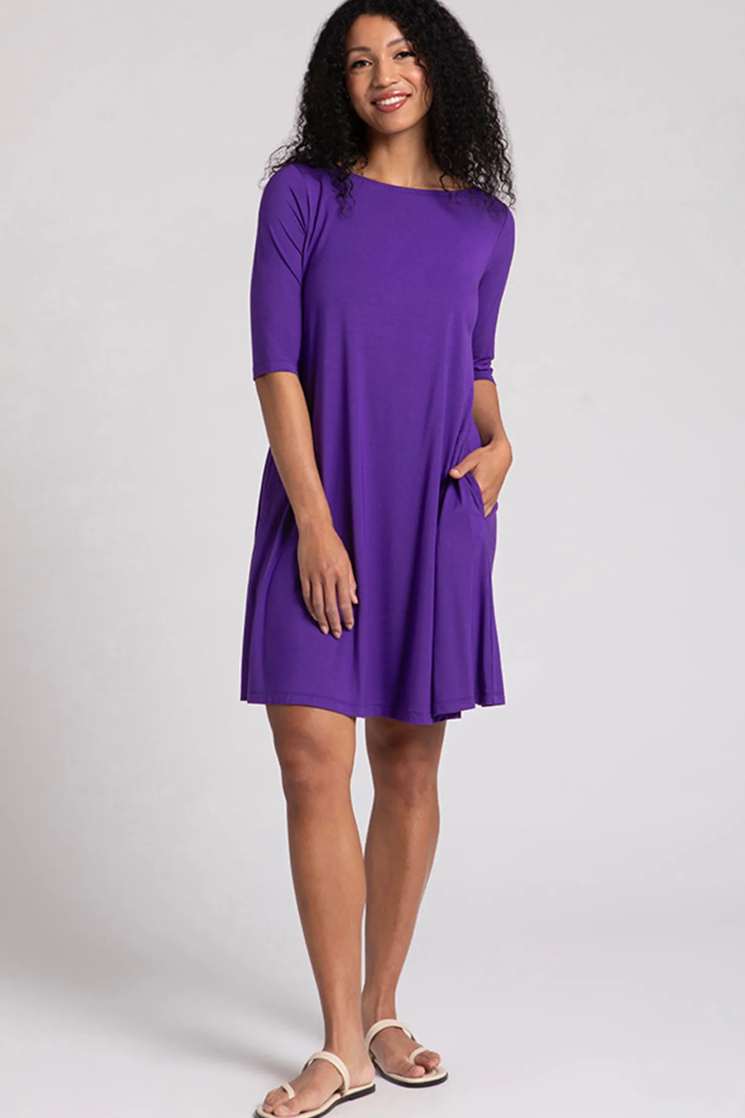 Sympli Dresses>Bamboo Nu Trapeze Dress Violet