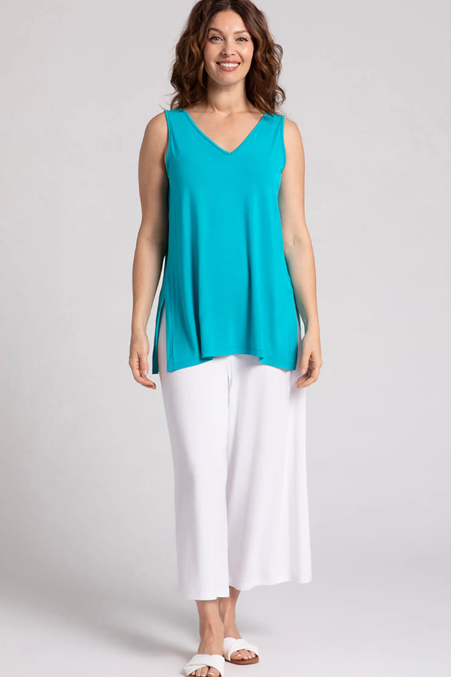 Sympli Tops>Bamboo Reversible Go To Tank Turquoise