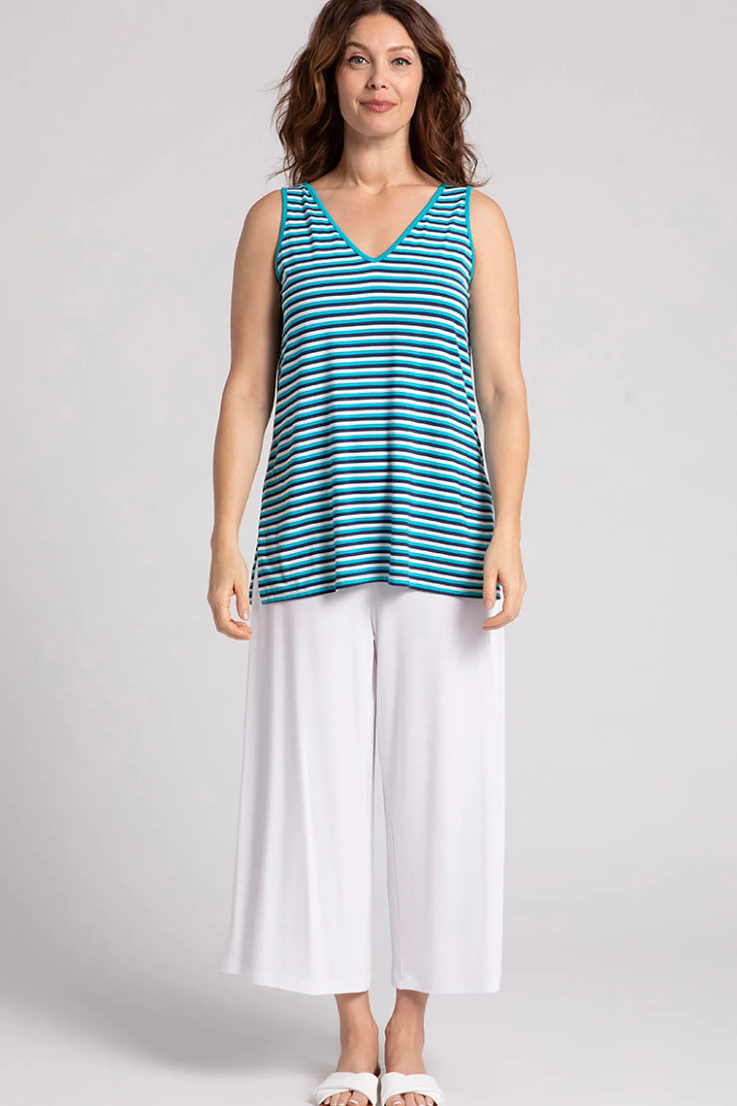 Sympli Tops>Bamboo Reversible Go To Tank BlueMulti