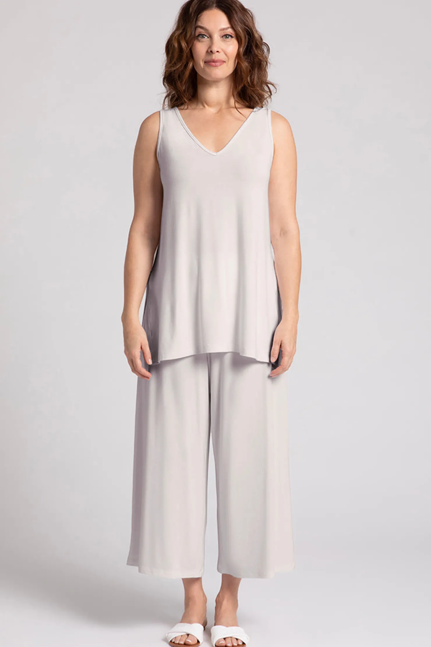 Sympli Tops>Bamboo Reversible Go To Tank Cashew