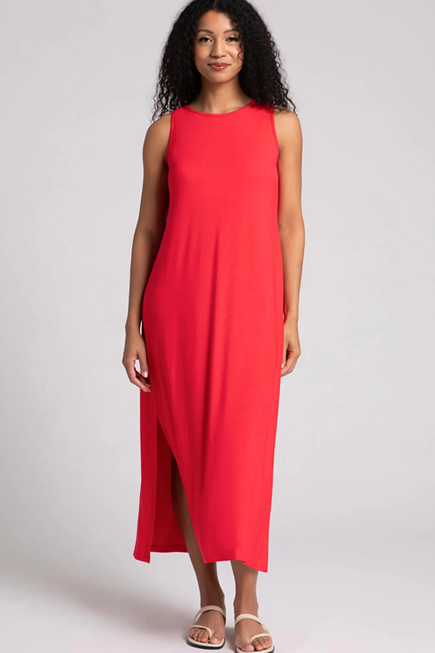 Sympli Dresses>Bamboo Reversible Slit Tank Dress Lipstick