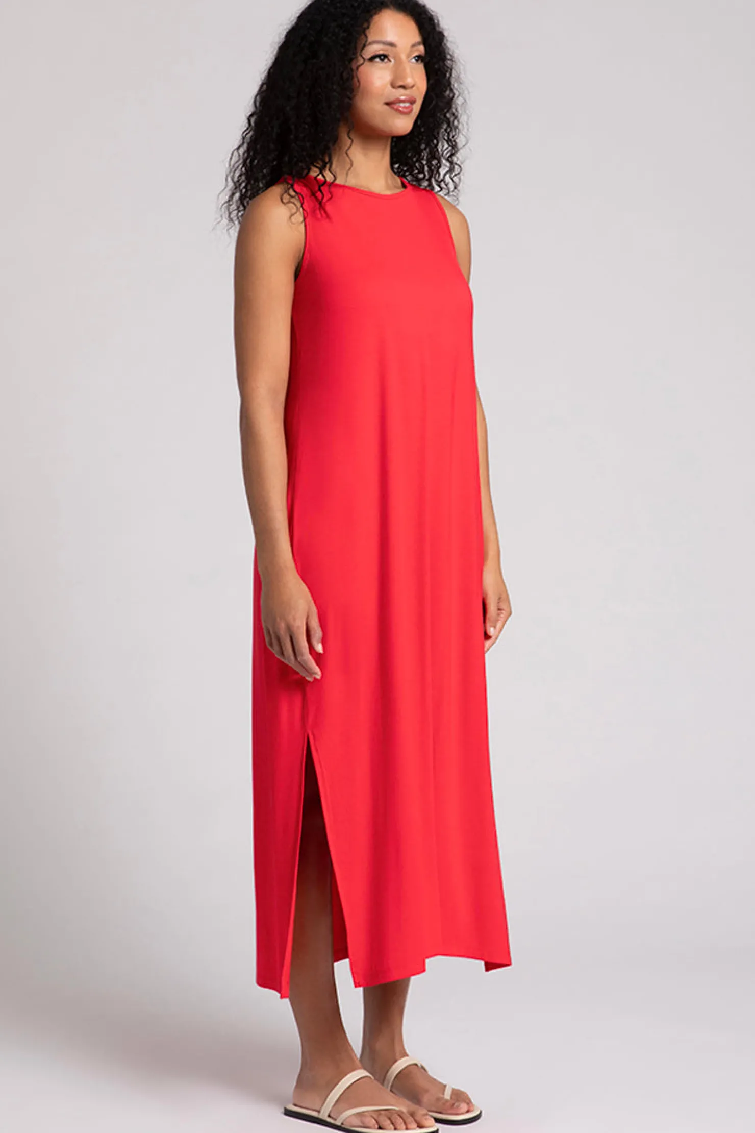 Sympli Dresses>Bamboo Reversible Slit Tank Dress Lipstick