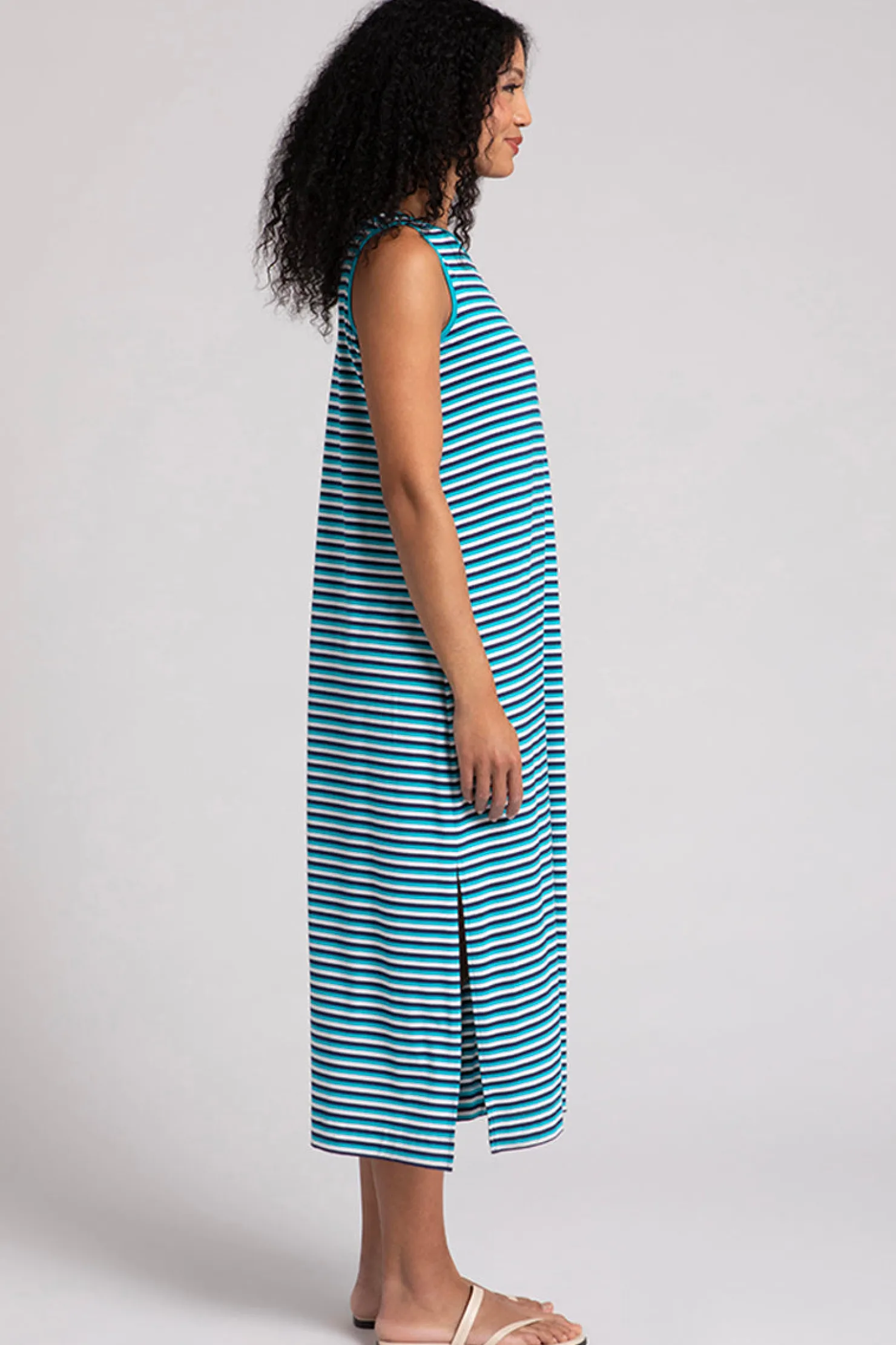 Sympli Dresses>Bamboo Reversible Slit Tank Dress BlueMulti