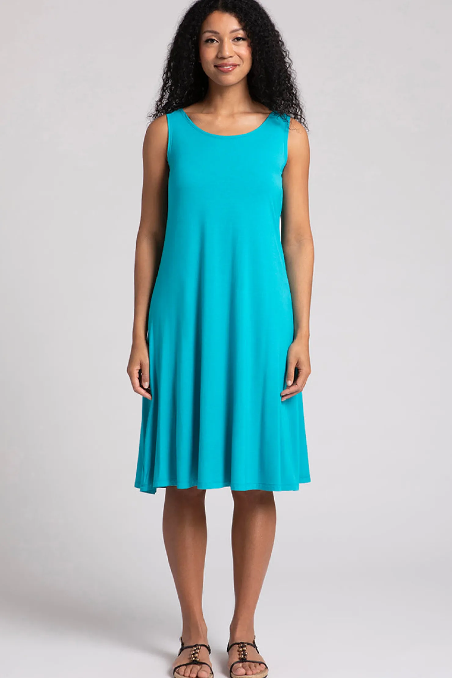 Sympli Dresses>Bamboo Tank Dress Short Turquoise