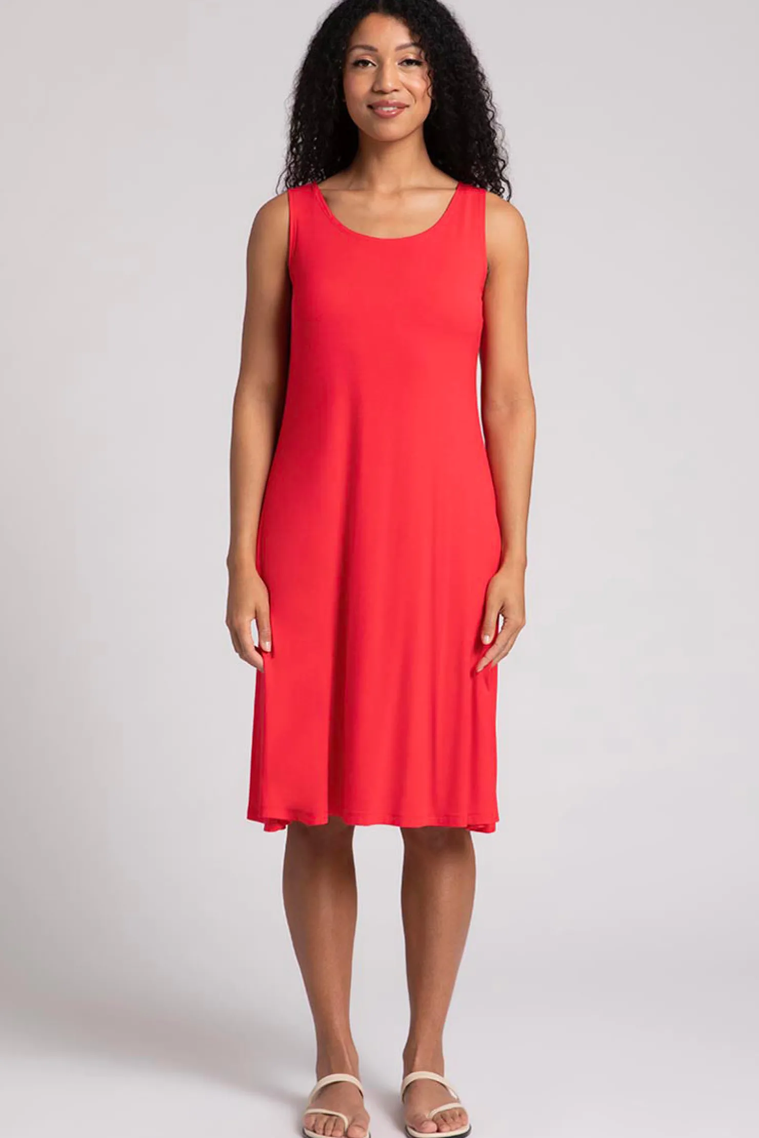 Sympli Dresses>Bamboo Tank Dress Short Lipstick