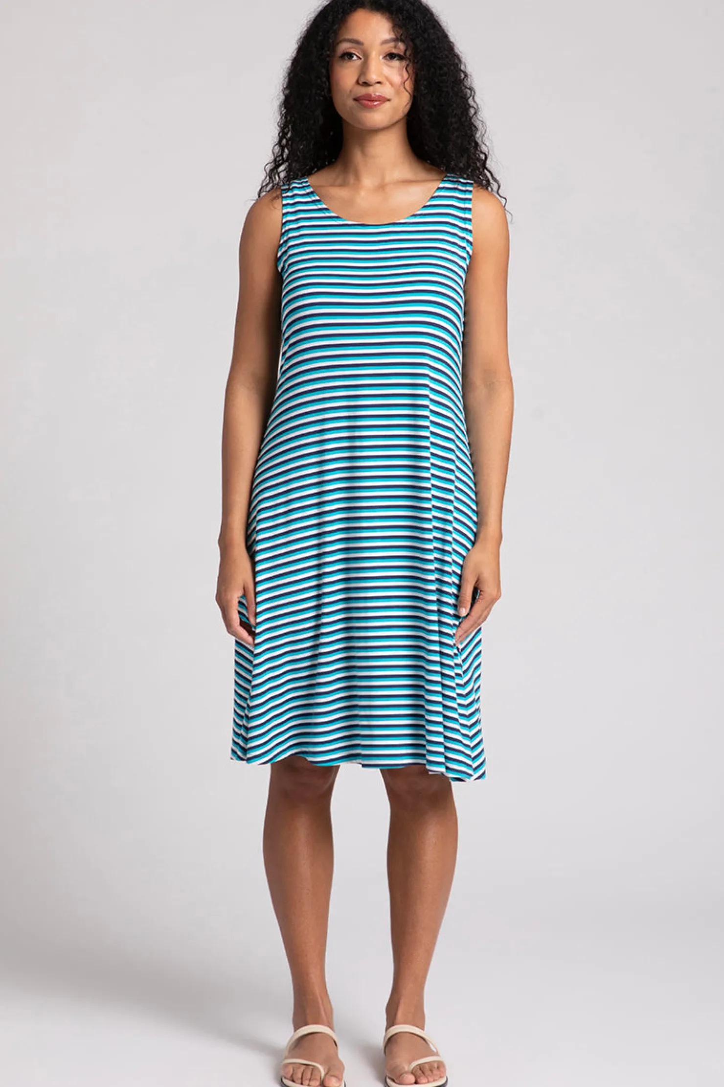 Sympli Dresses>Bamboo Tank Dress Short BlueMulti