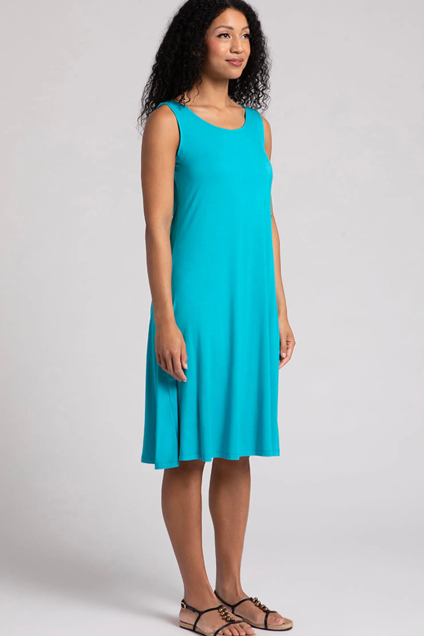 Sympli Dresses>Bamboo Tank Dress Short Turquoise