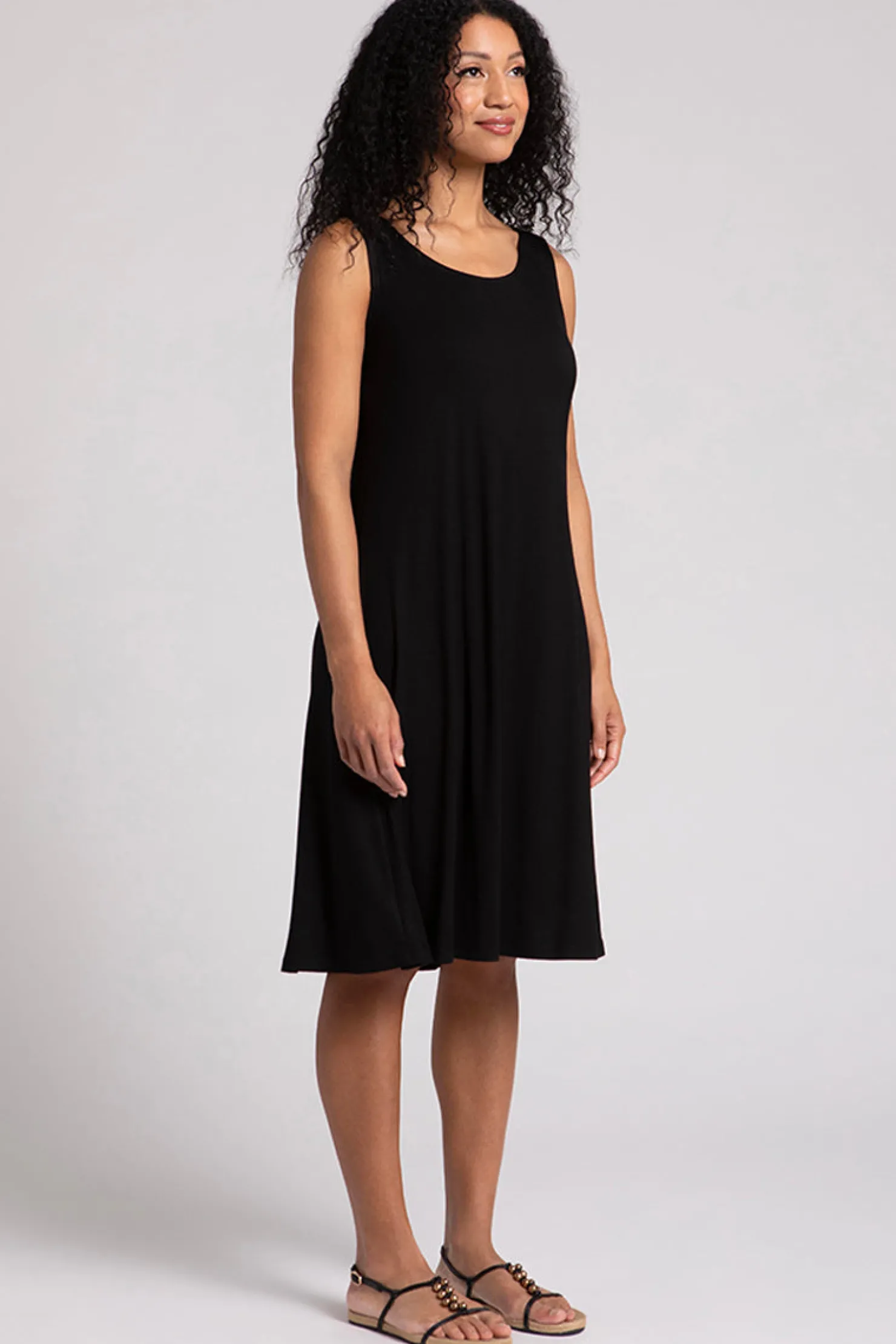 Sympli Dresses>Bamboo Tank Dress Short Black