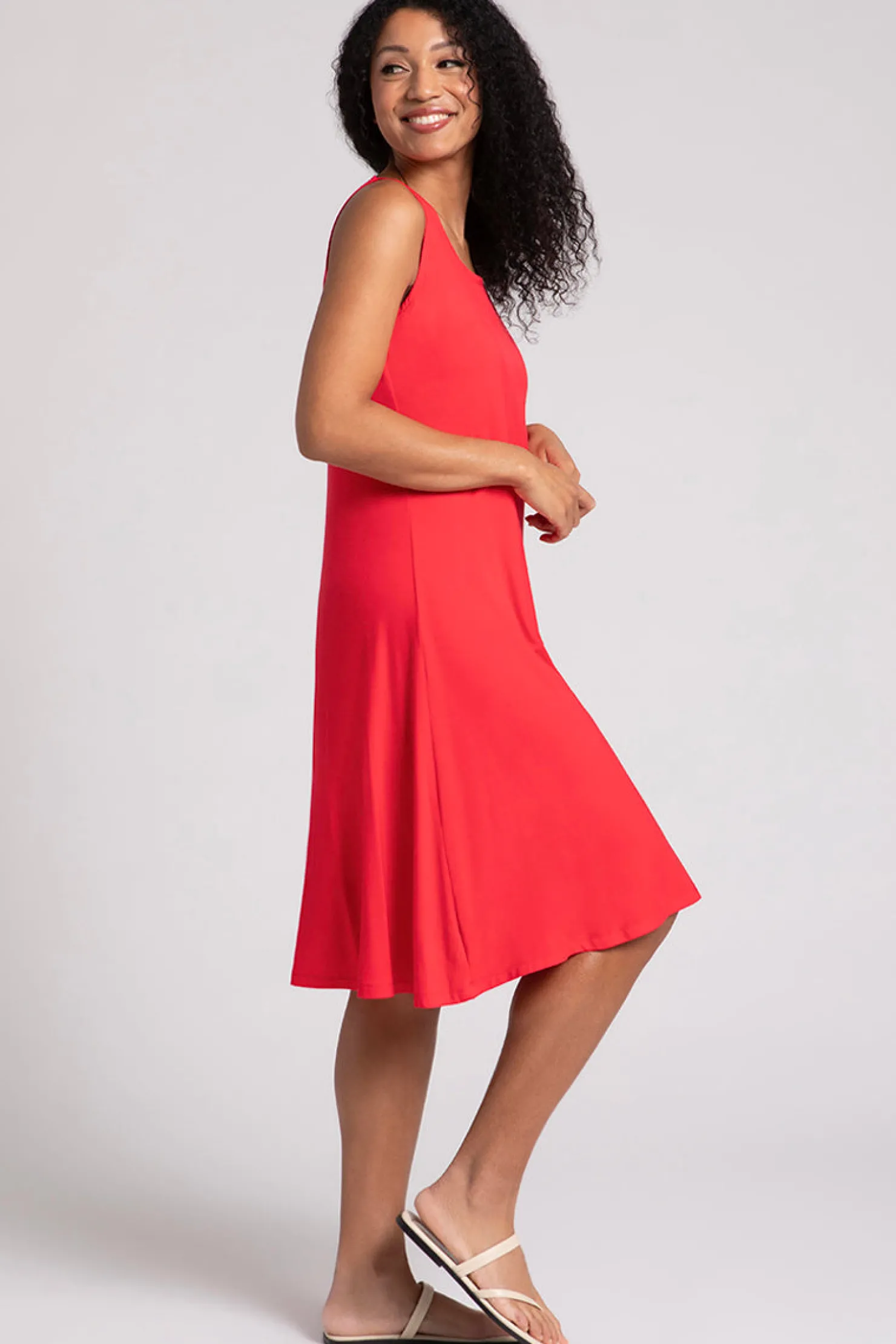 Sympli Dresses>Bamboo Tank Dress Short Lipstick