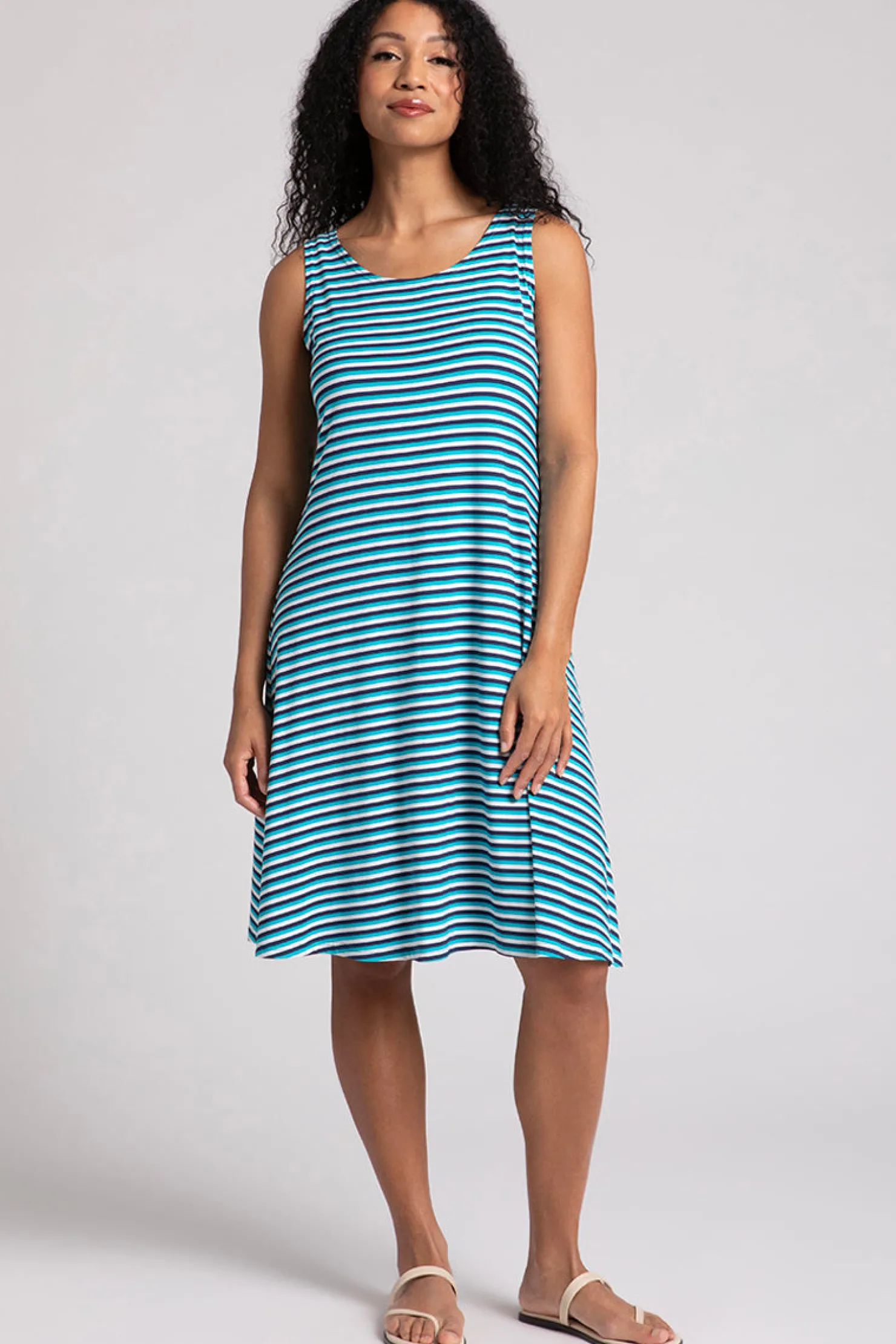 Sympli Dresses>Bamboo Tank Dress Short BlueMulti