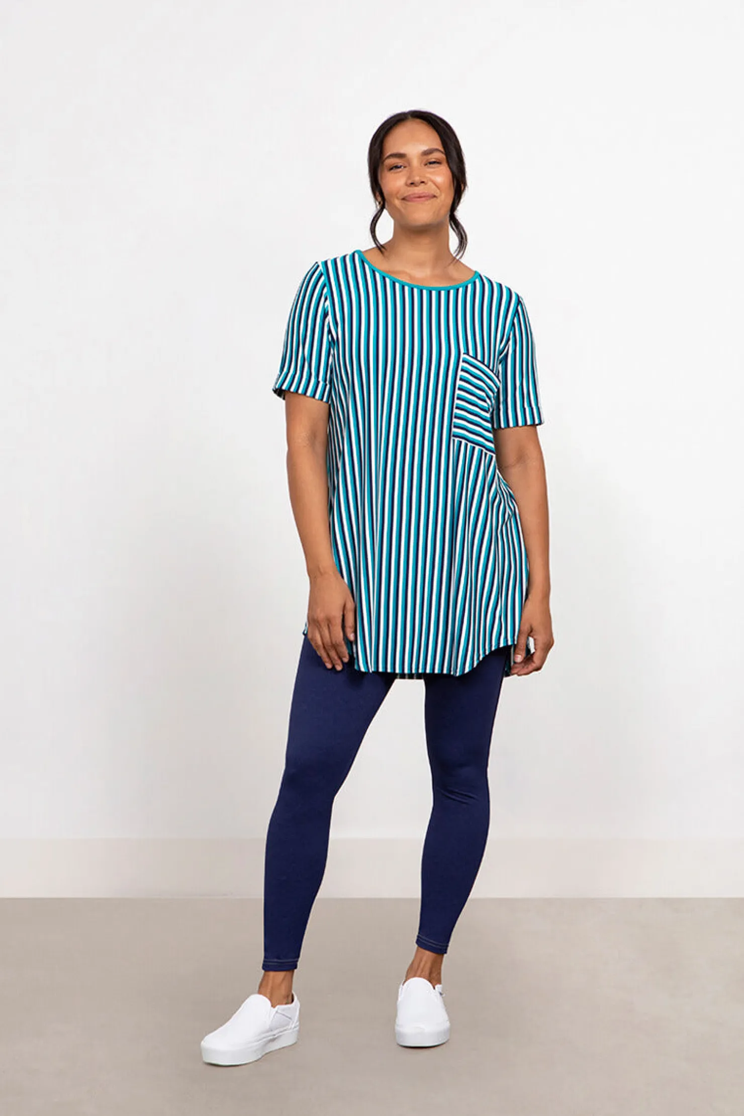 Sympli Tops>Bamboo T-Shirt Pocket Tunic BlueMulti