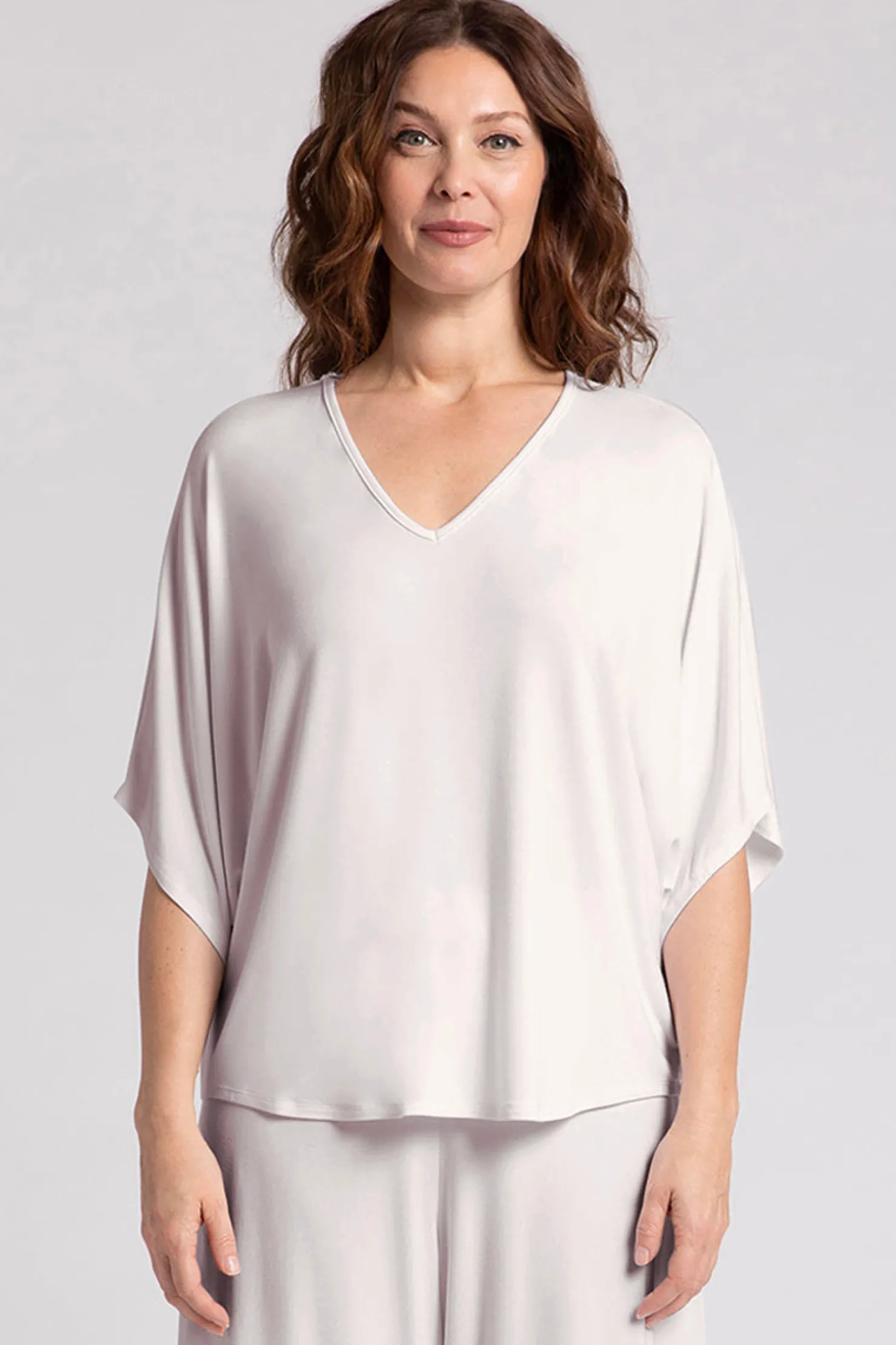 Sympli Tops>Bamboo V-Neck Dolman Top Cashew