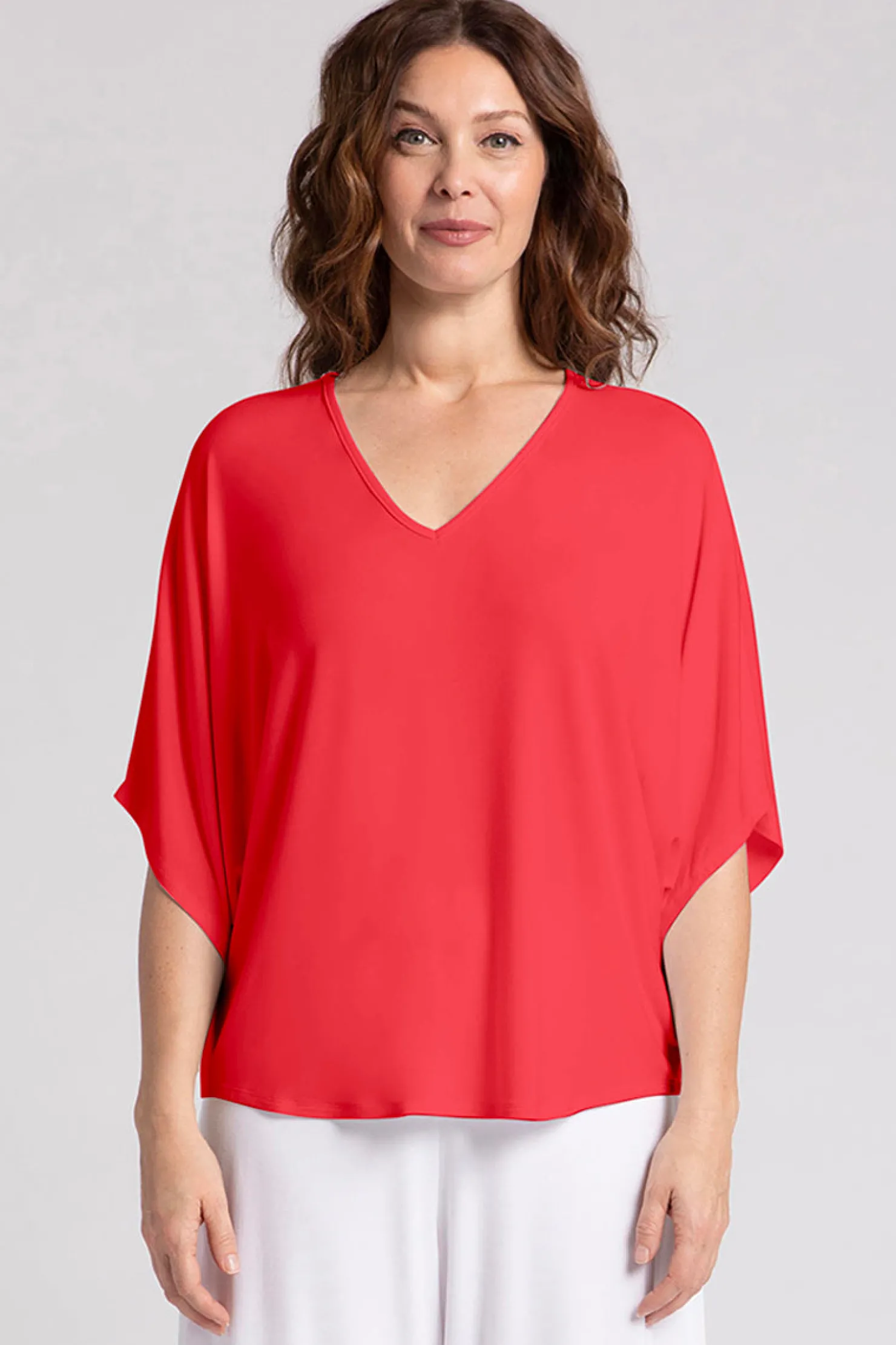 Sympli Tops>Bamboo V-Neck Dolman Top Lipstick