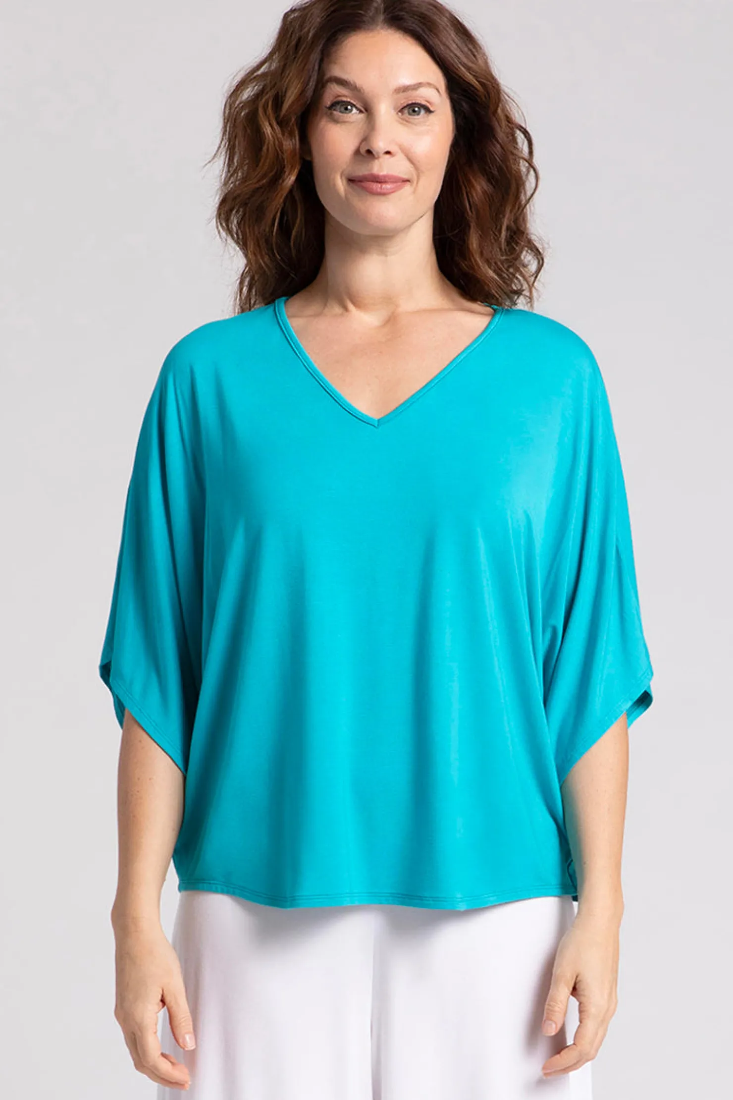 Sympli Tops>Bamboo V-Neck Dolman Top Turquoise
