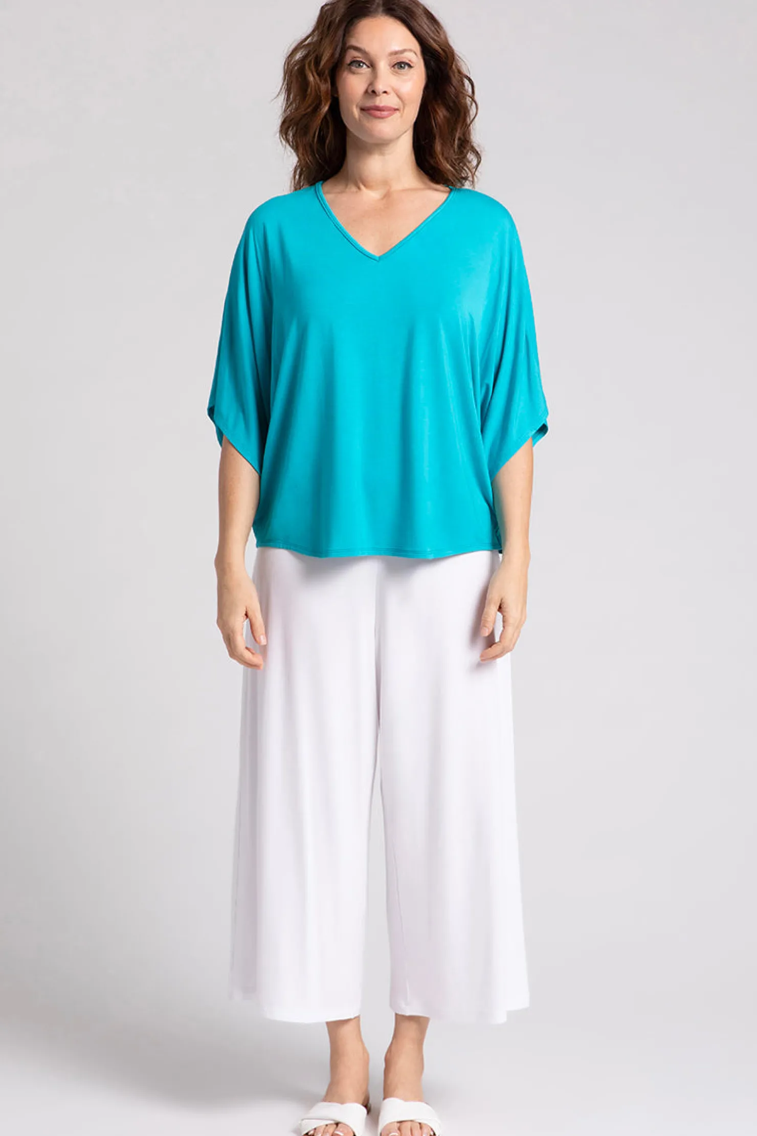 Sympli Tops>Bamboo V-Neck Dolman Top Turquoise