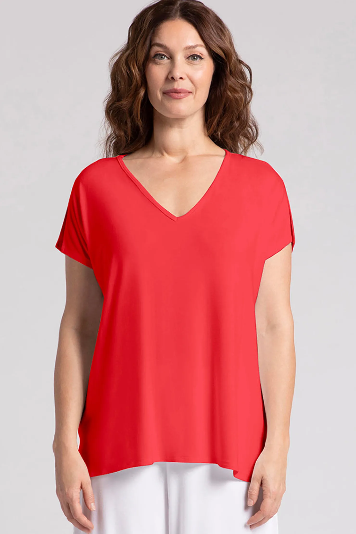 Sympli Tops>Bamboo V-Neck Slit Sleeve Top Lipstick