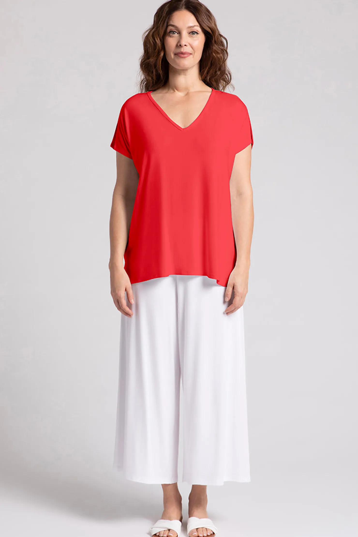 Sympli Tops>Bamboo V-Neck Slit Sleeve Top Lipstick