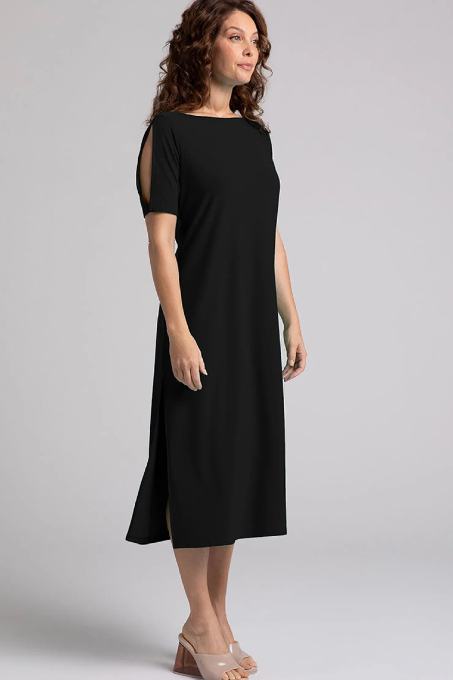 Sympli Dresses>Boat Neck T-Shirt Dress Black