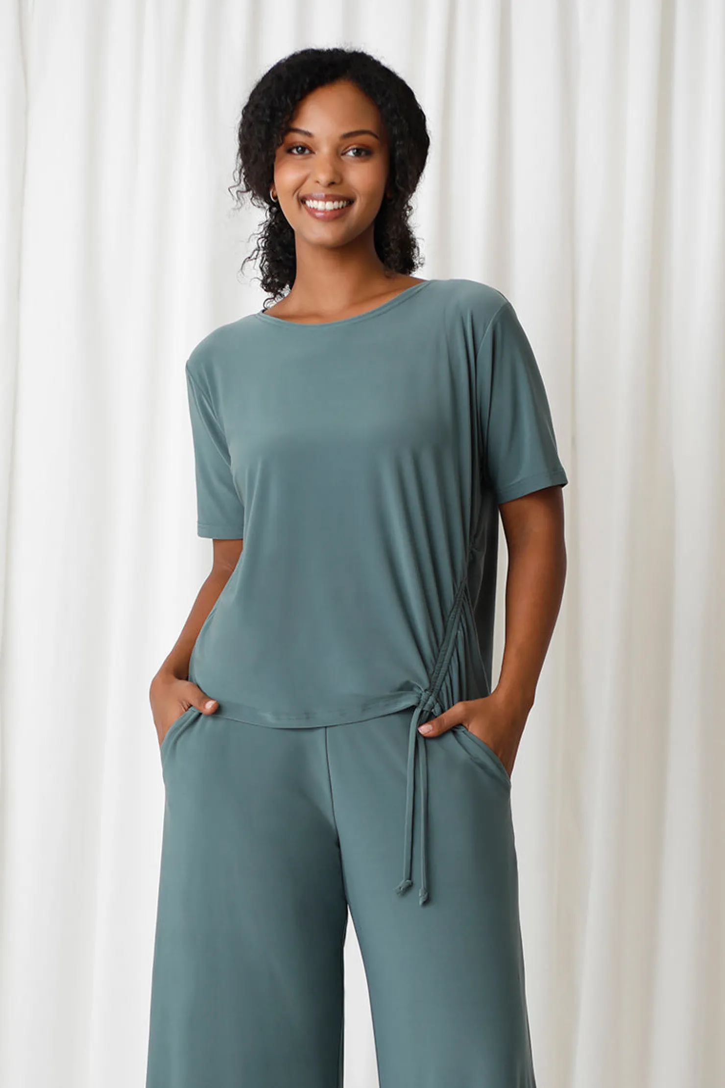 Sympli Tops>Boxy Tie Top Cactus