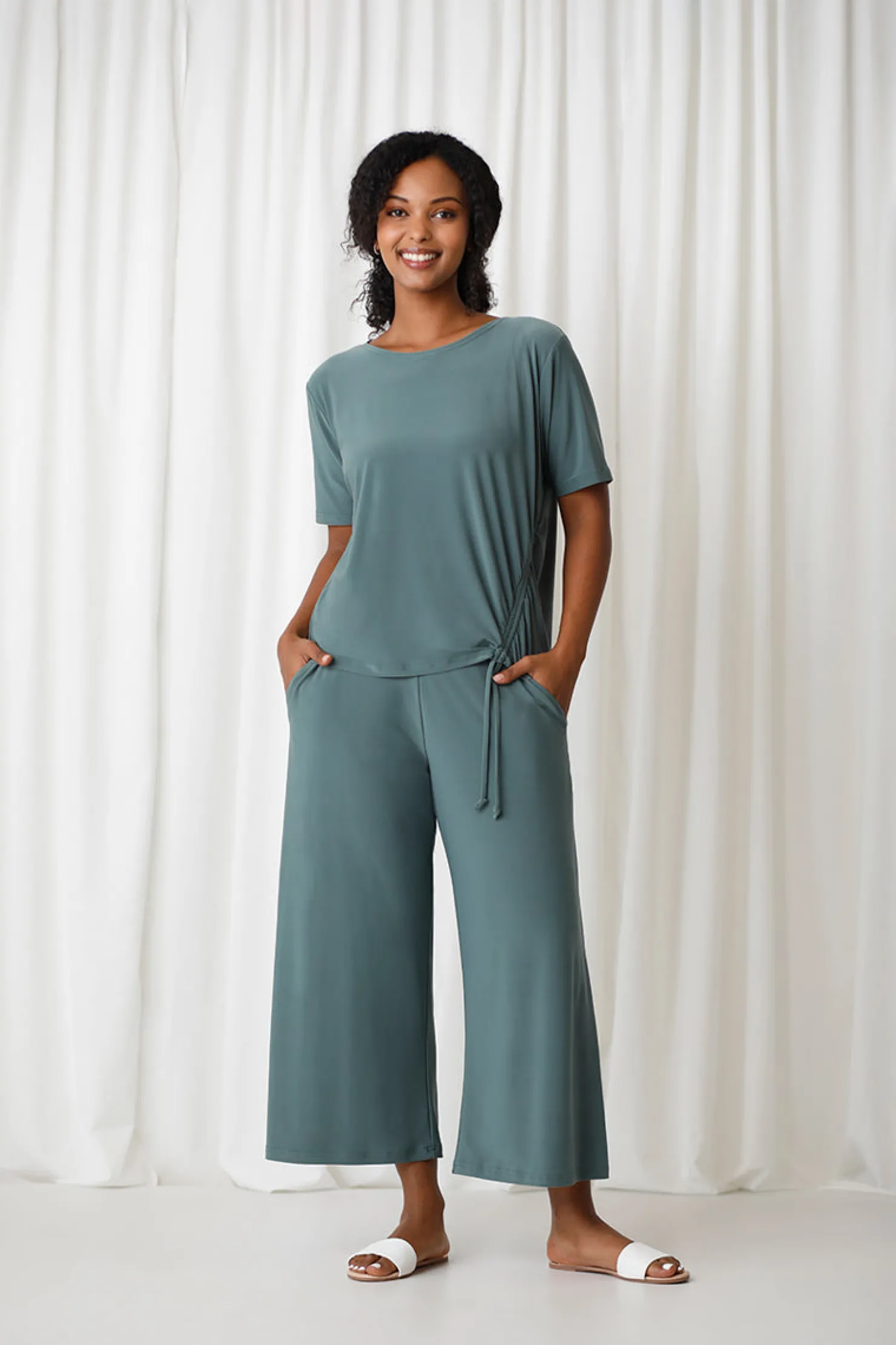 Sympli Tops>Boxy Tie Top Cactus