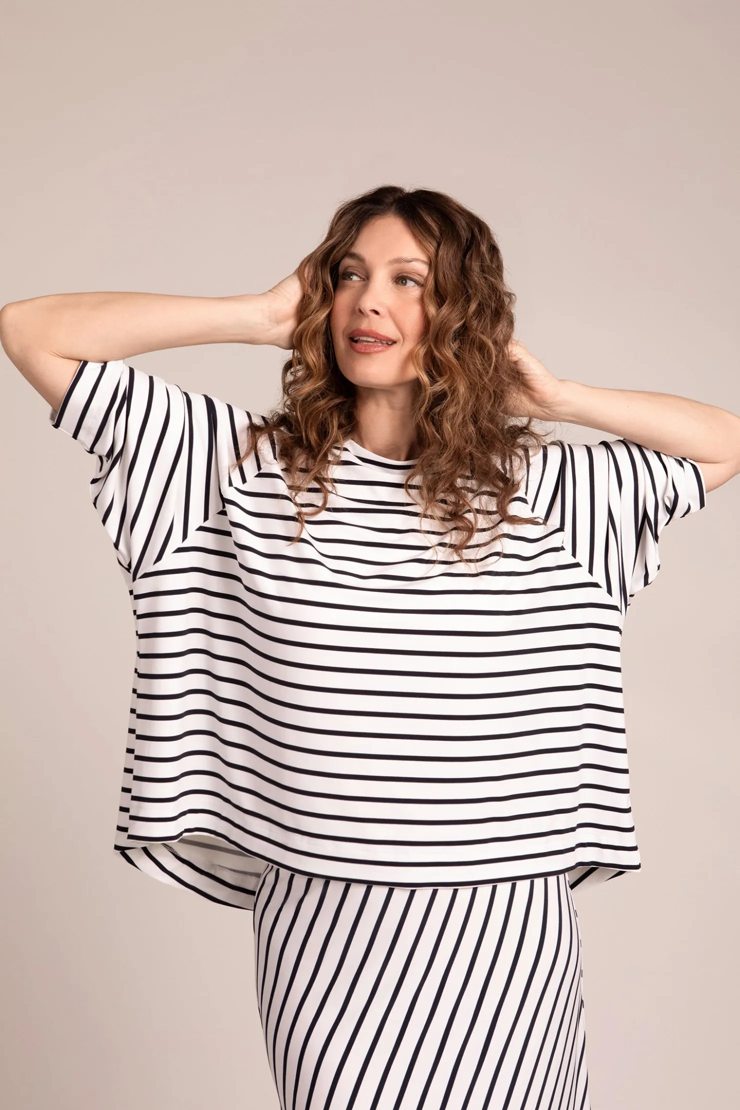 Sympli Tops>Breezy Raglan Top NavyStripe