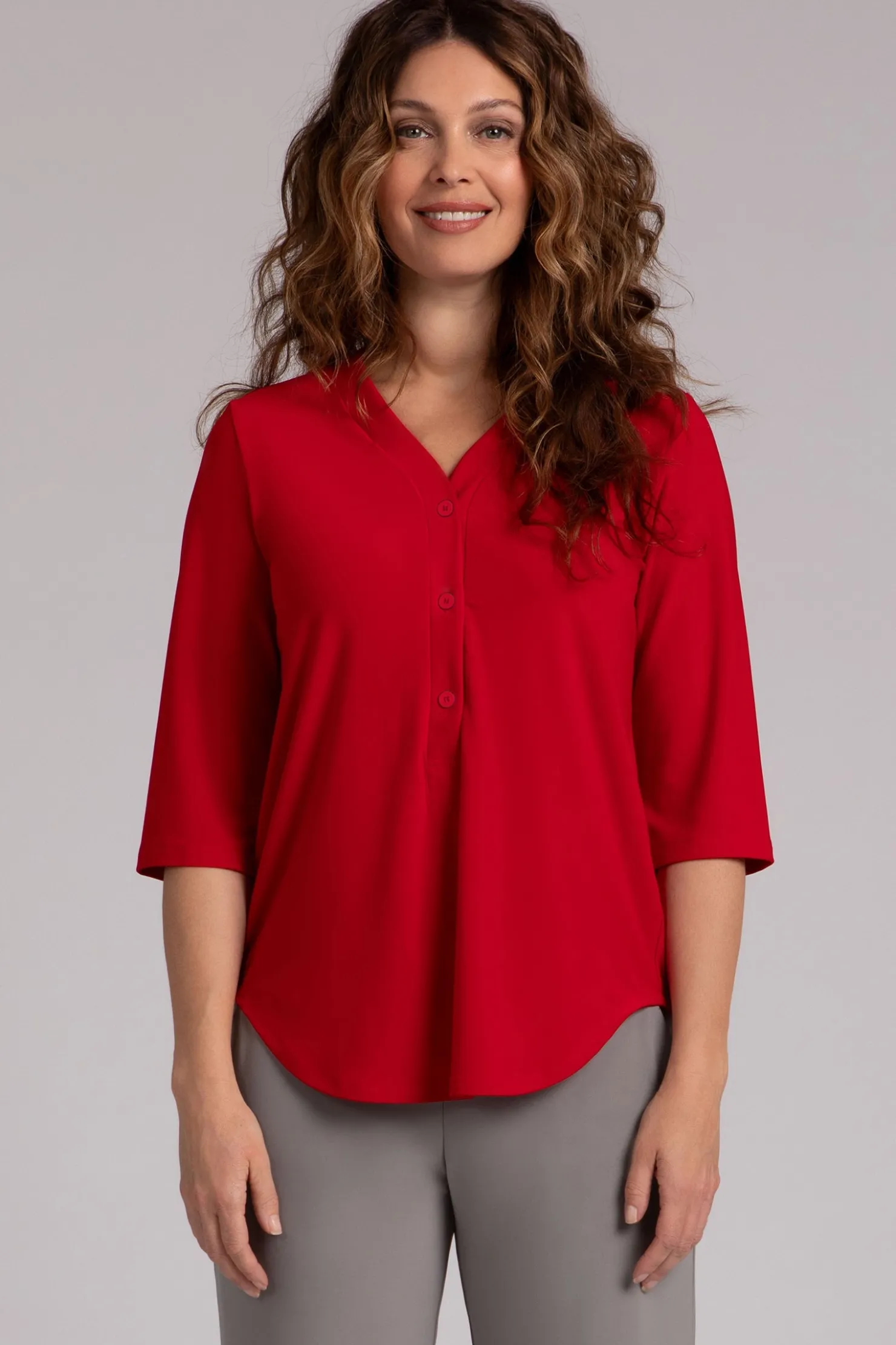 Sympli Tops>3 Button Easy Henley Poppy