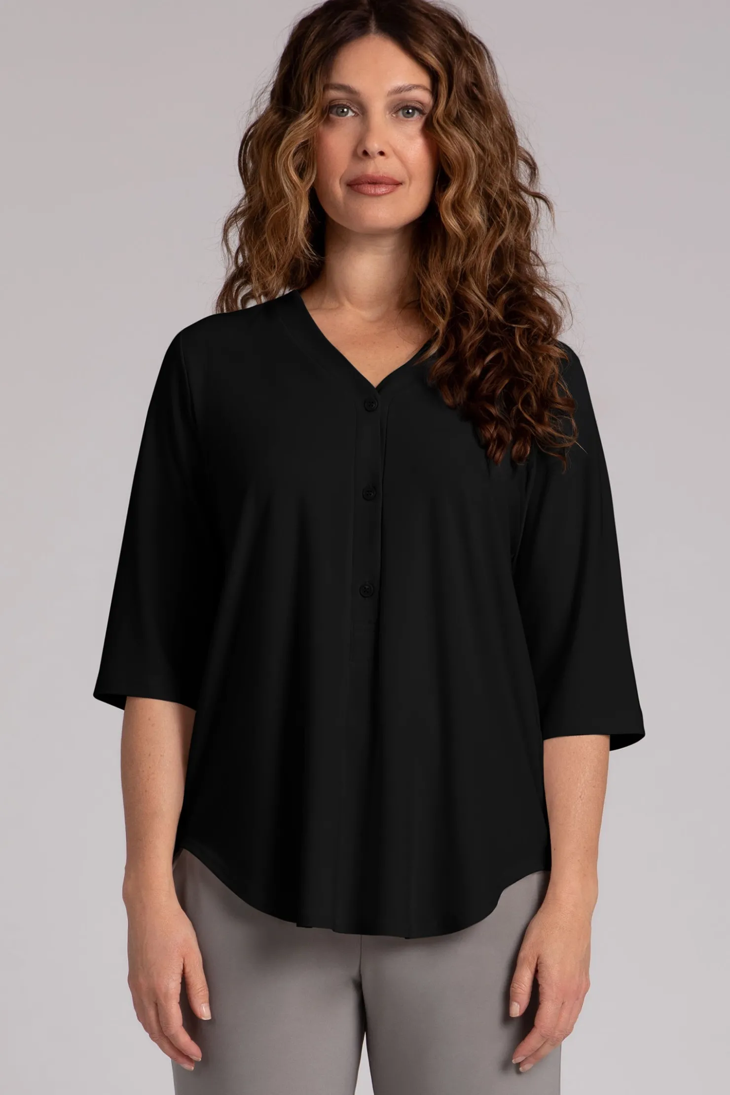 Sympli Tops>3 Button Easy Henley Black