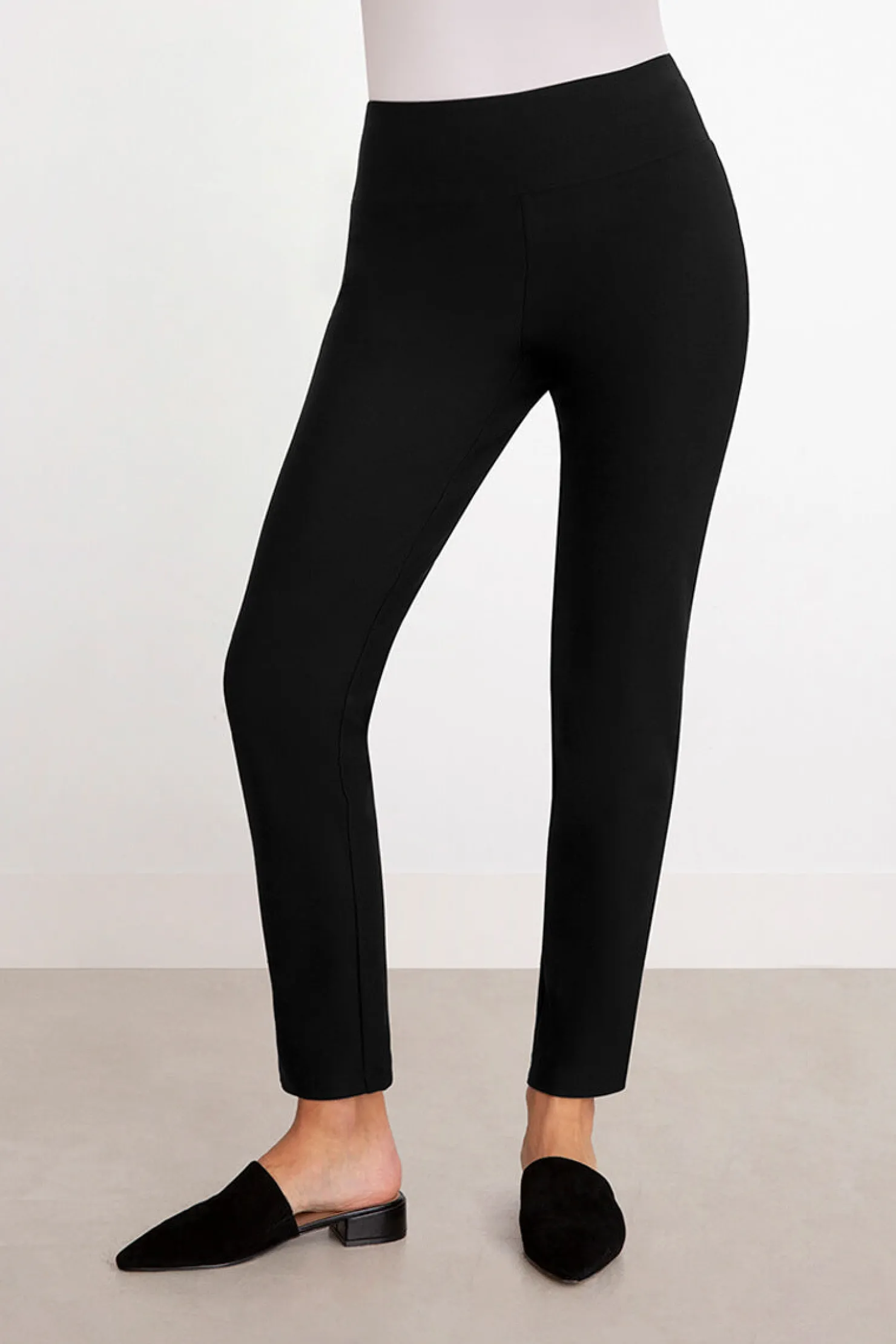 Sympli Bottoms>Cinch Ponte Yoke Narrow Pant Midi Black