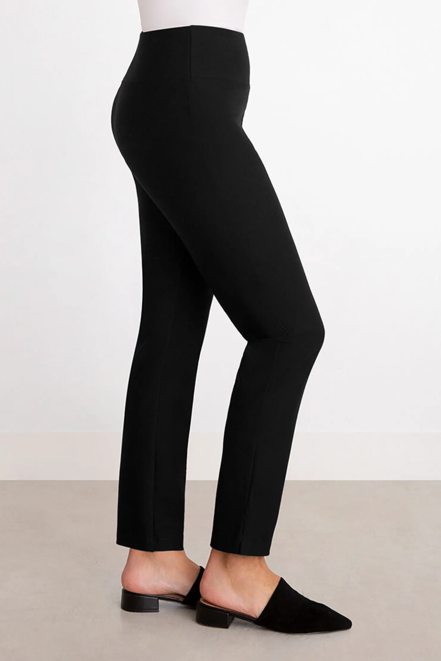 Sympli Bottoms>Cinch Ponte Yoke Narrow Pant Midi Black