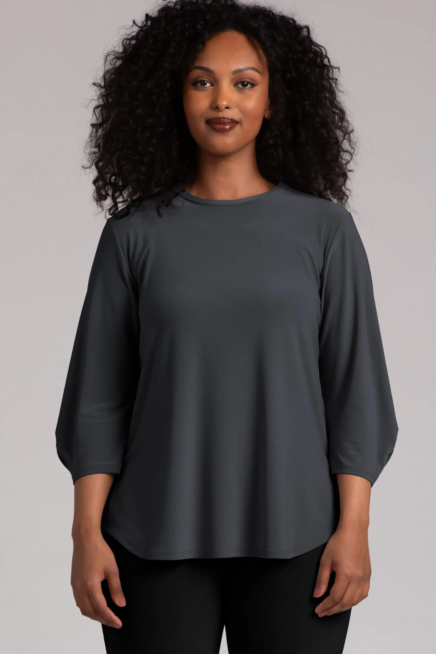 Sympli Tops>Classic Fit Lantern Top Graphite