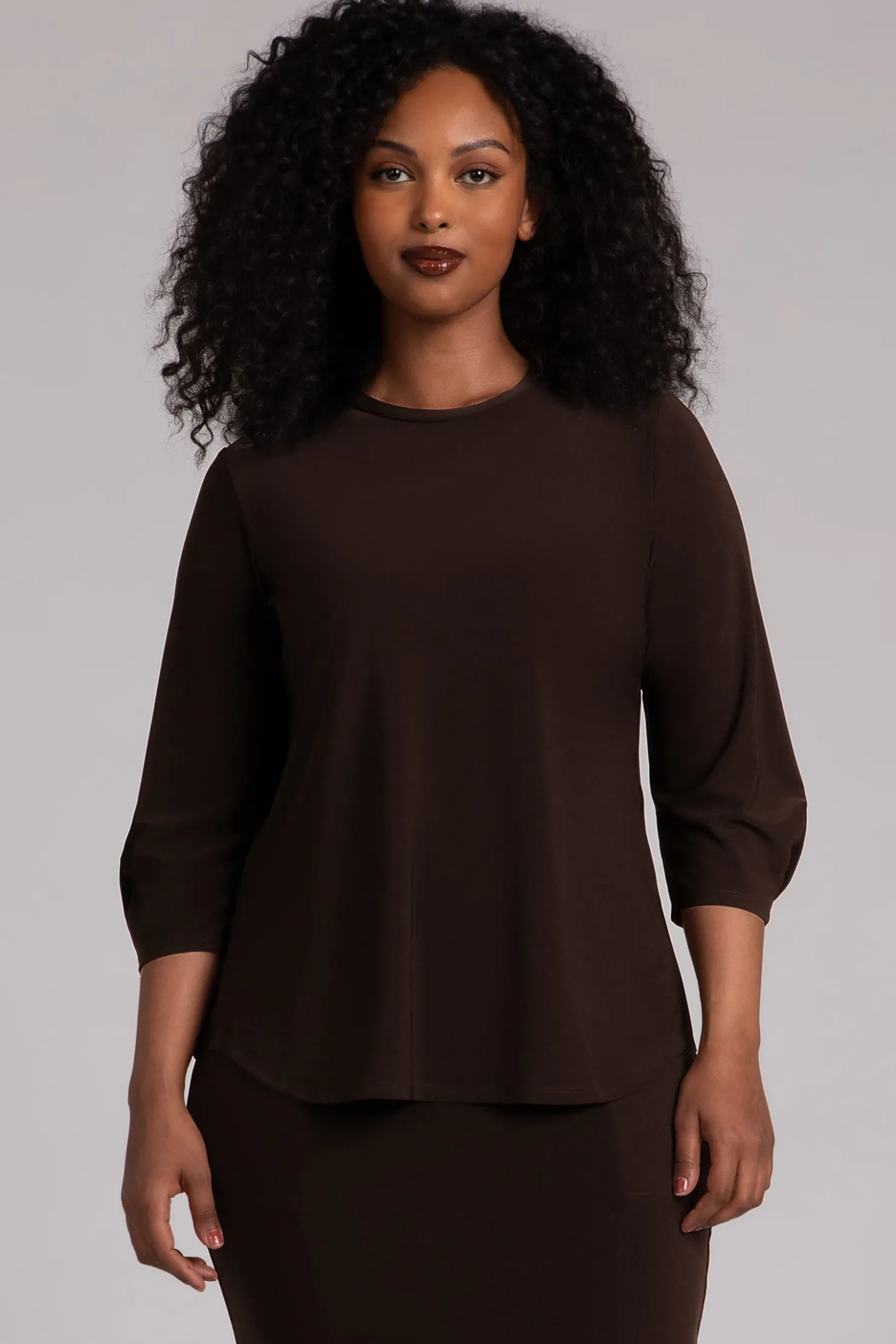 Sympli Tops>Classic Fit Lantern Top Chocolate