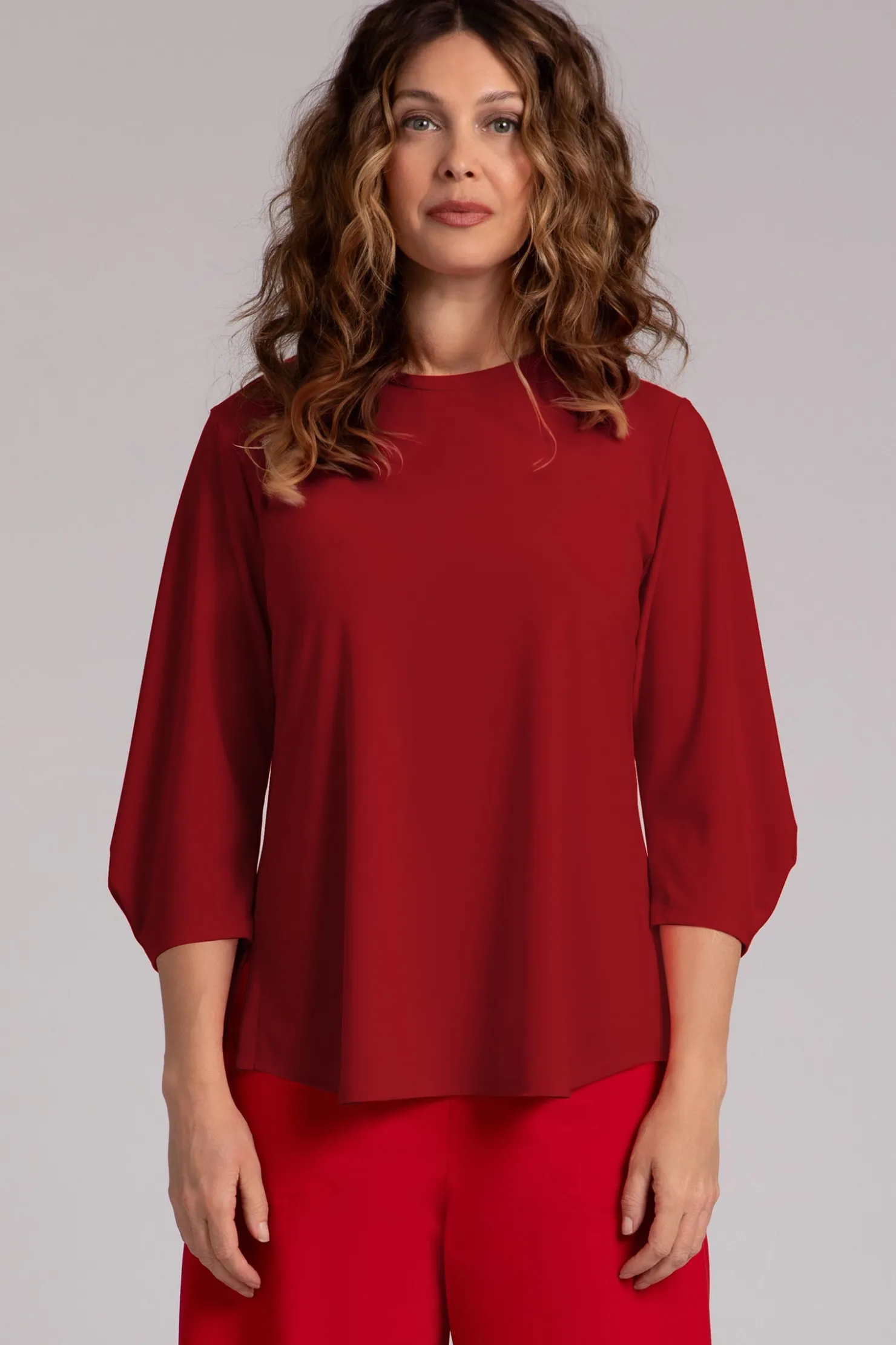 Sympli Tops>Classic Fit Lantern Top Red